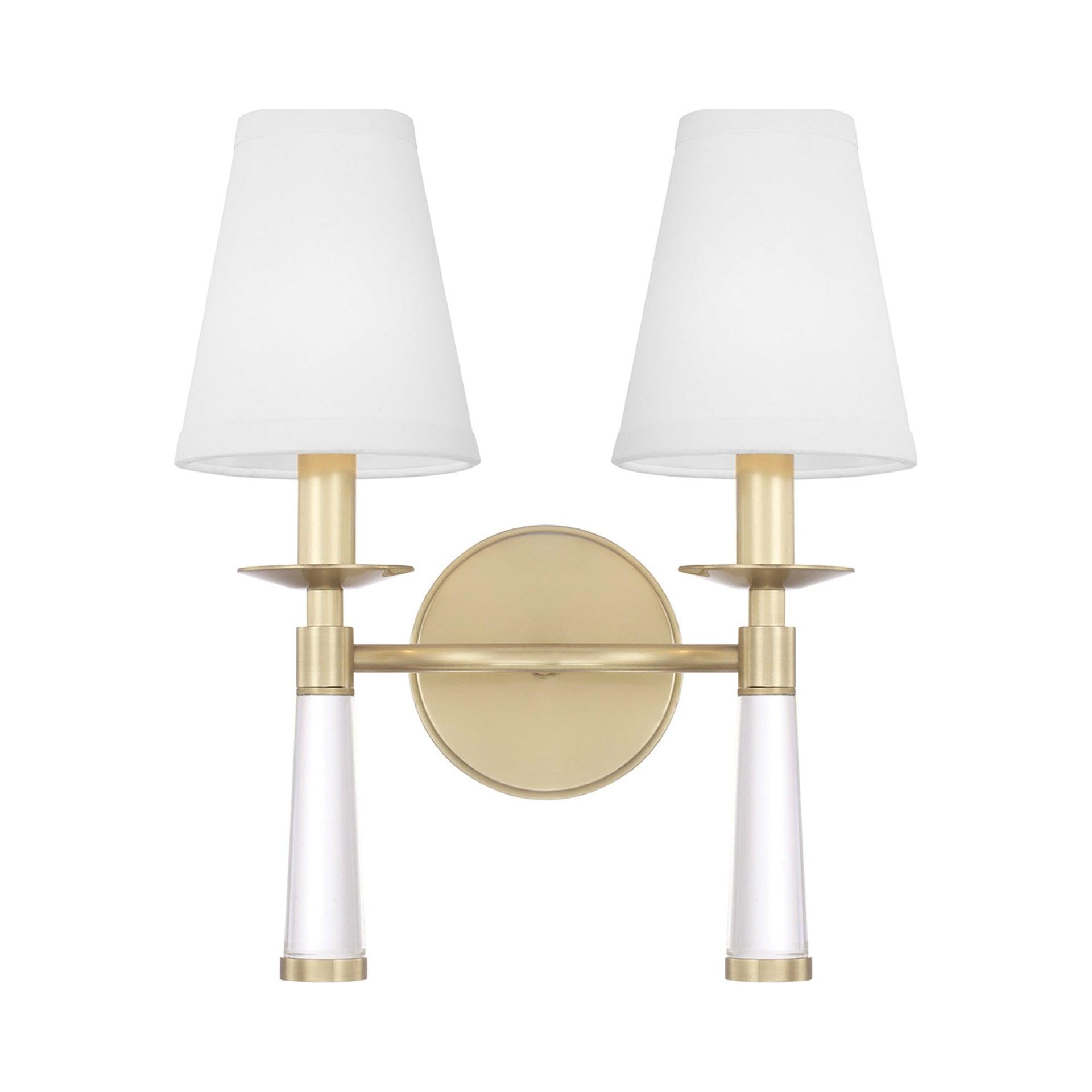 Aged Brass 2-Light Dimmable Sconce with Silk Shade