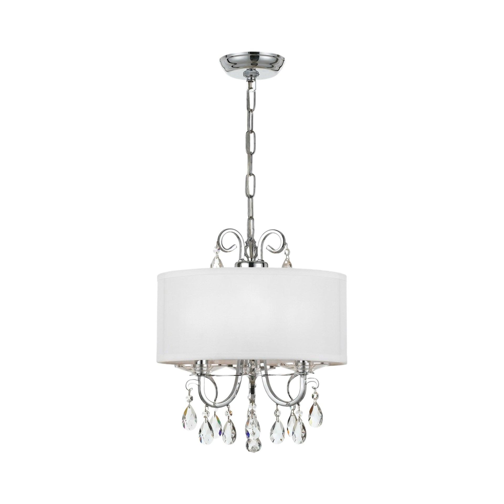 Mini Chrome Finish 3-Light Chandelier with Spectra Crystals and Silk Shade