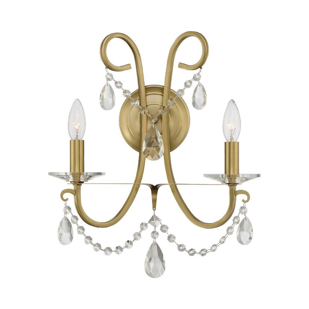 Vibrant Gold 2-Light Sconce with Clear Swarovski Crystals