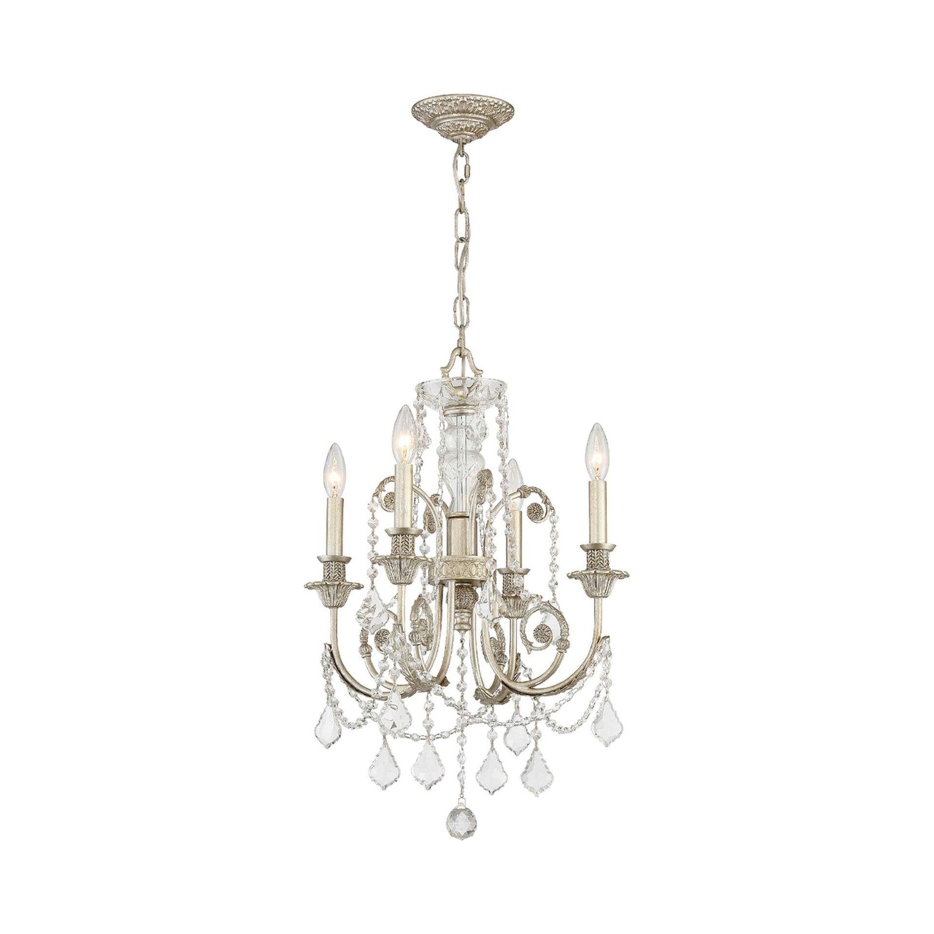 Olde Silver Mini Crystal 4-Light Chandelier