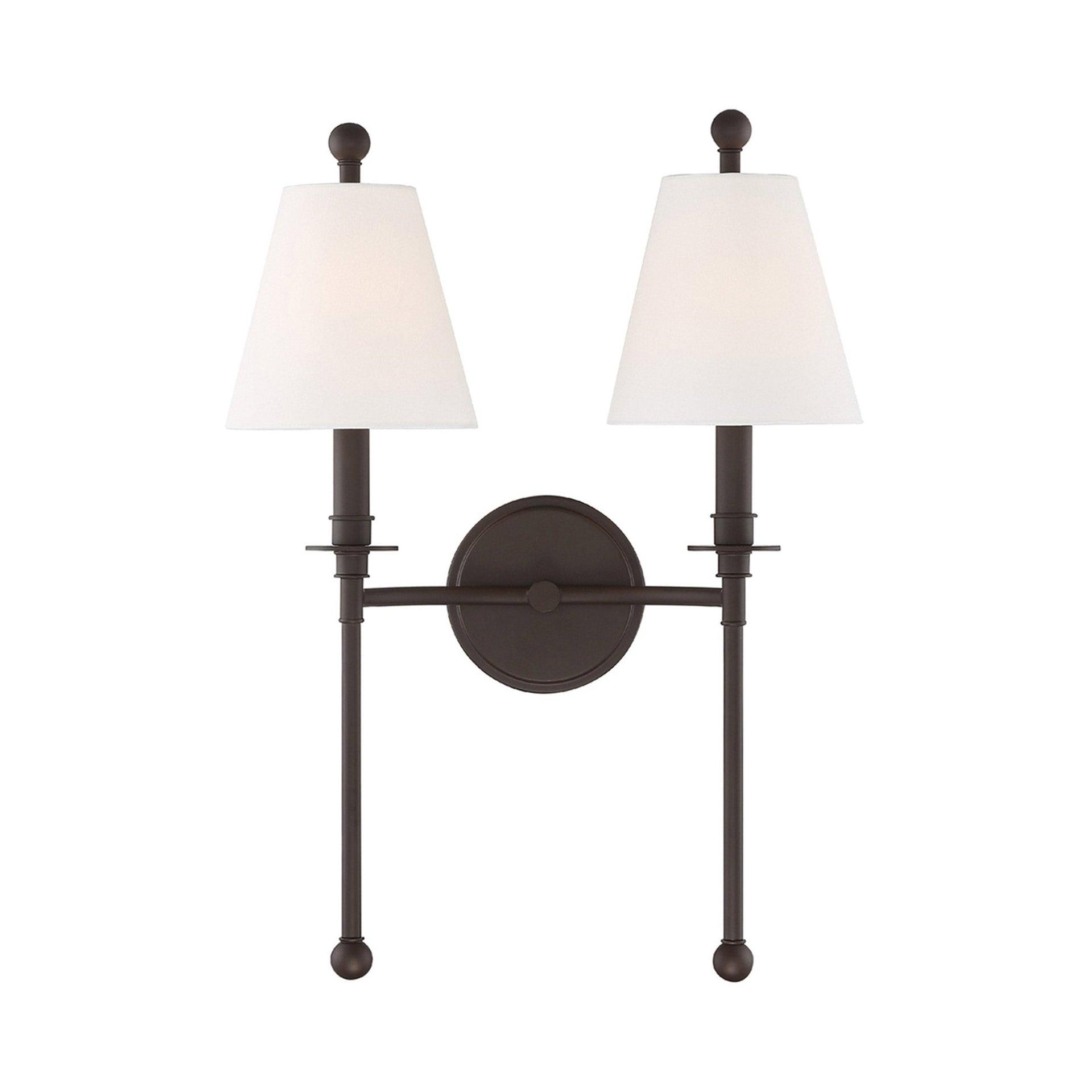 Dark Bronze 2-Light Sconce with White Silk Shades
