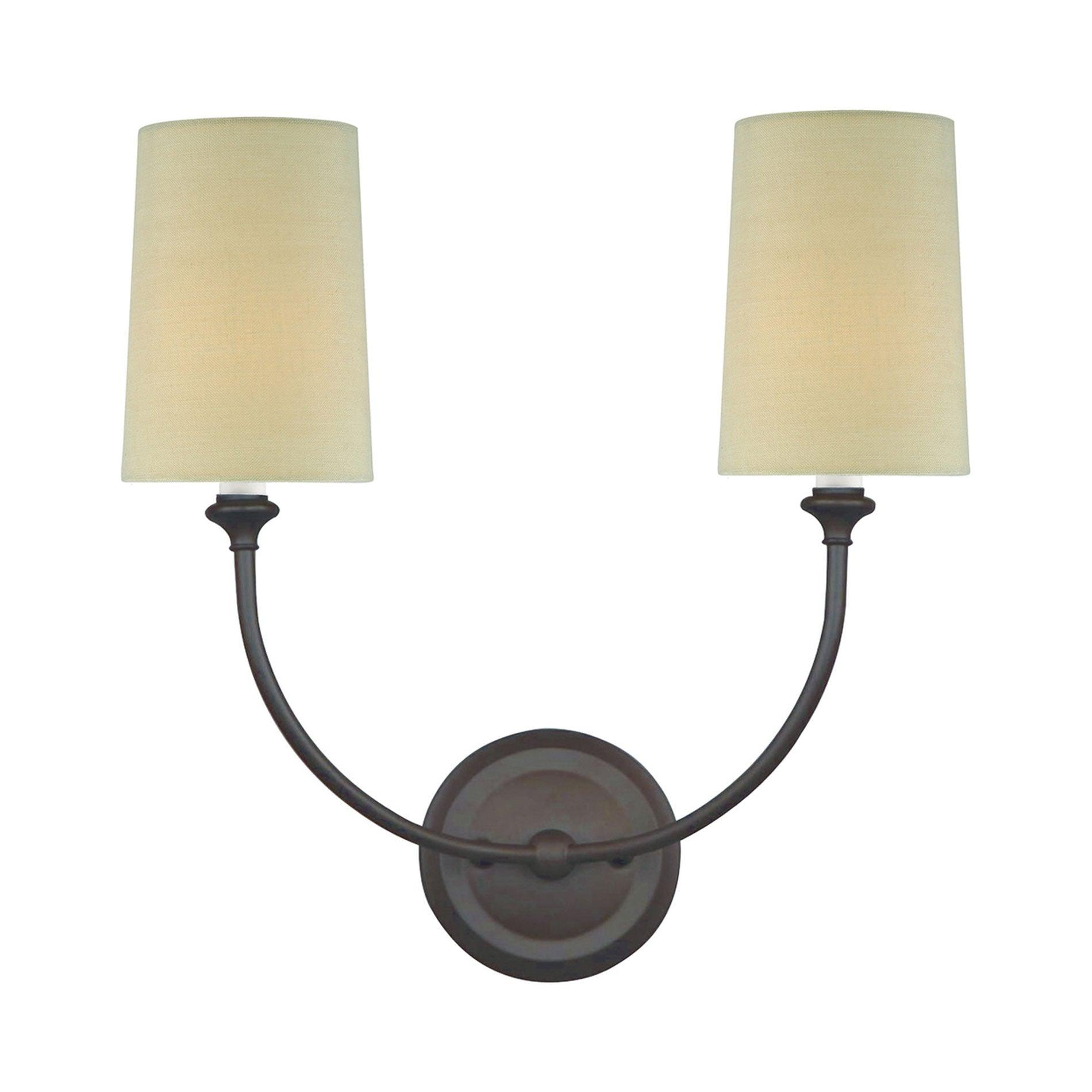 Dark Bronze Dual-Light Sconce with Flax Linen Silk Shades