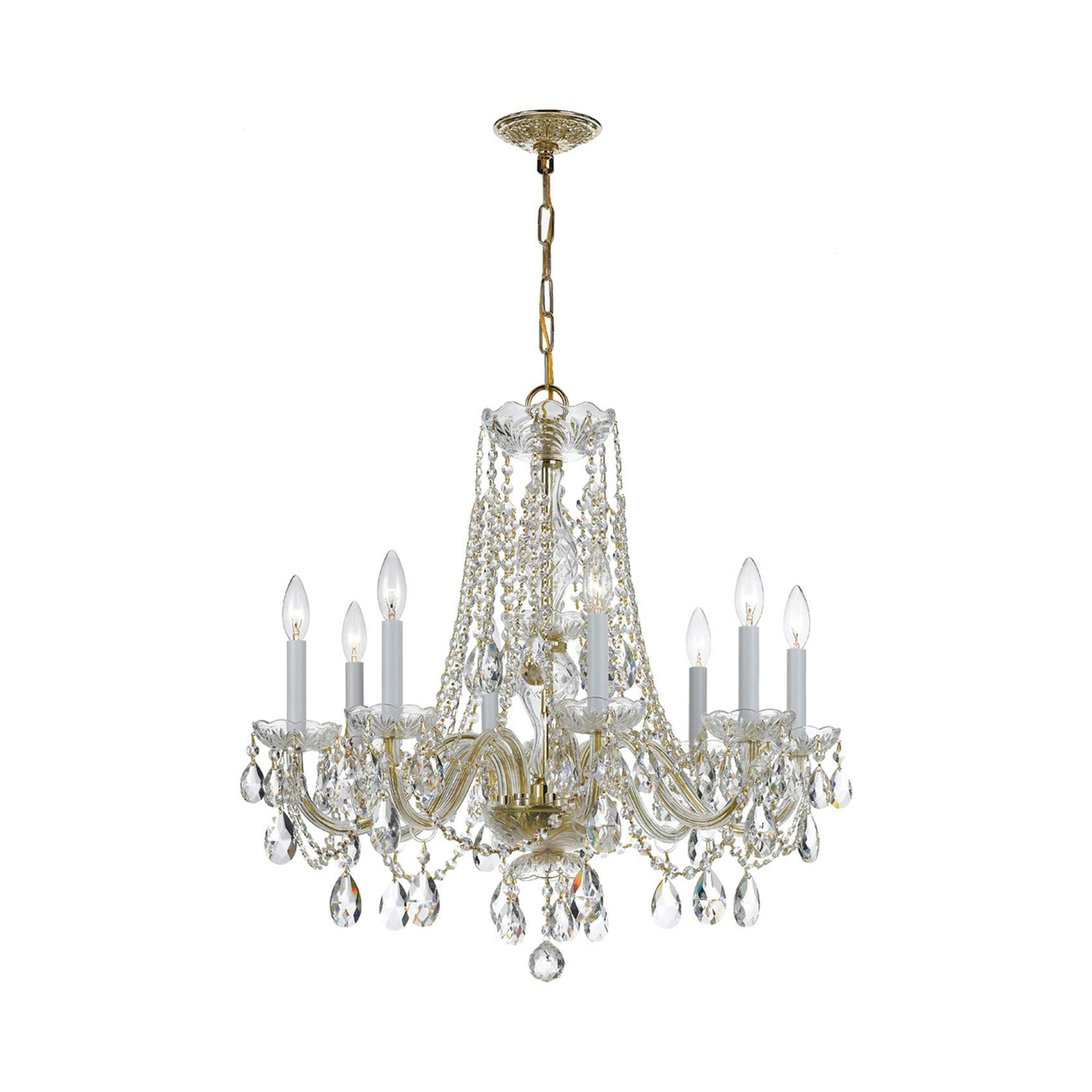 Polished Brass and Crystal 8-Light Chandelier
