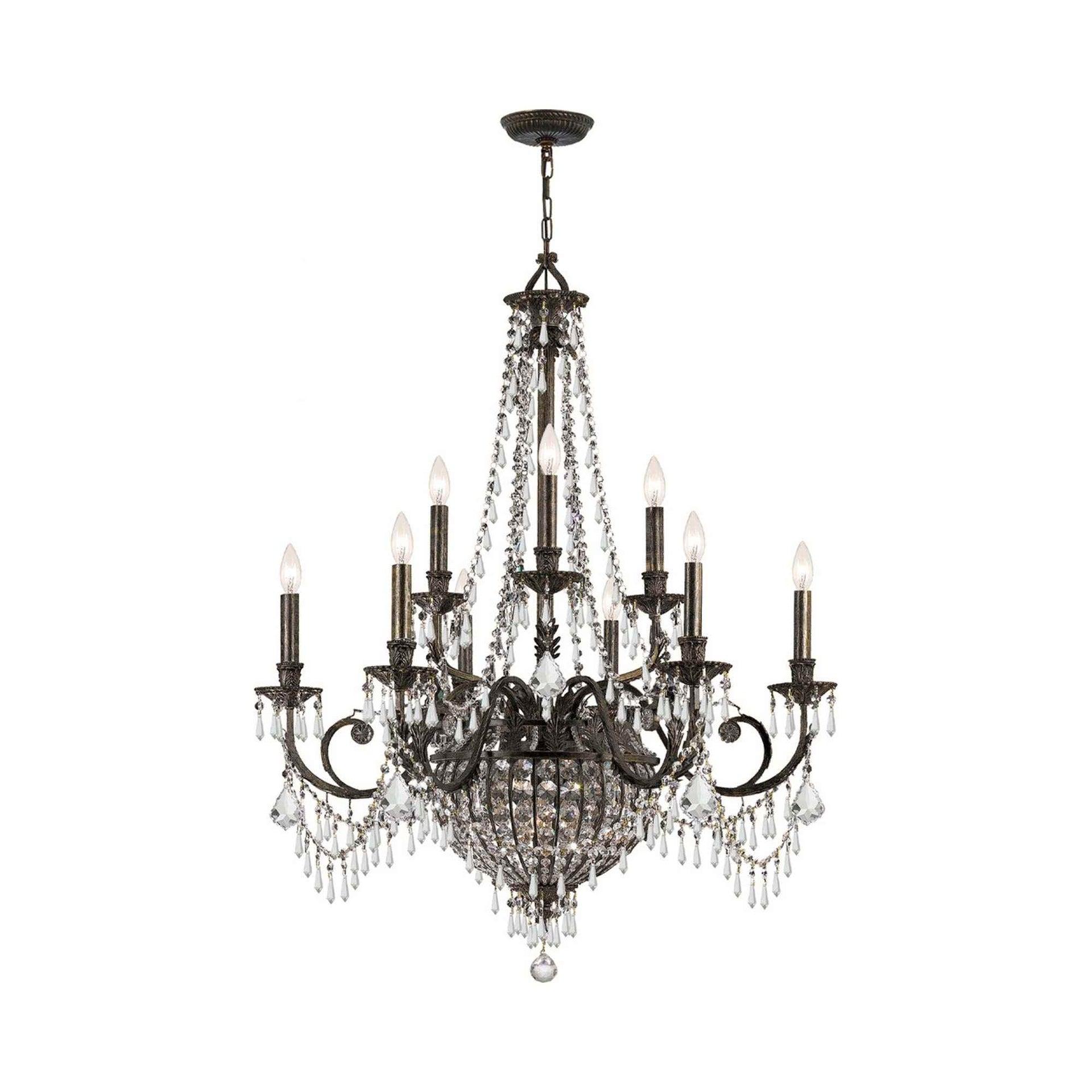 English Bronze 12-Light Crystal Candle Chandelier