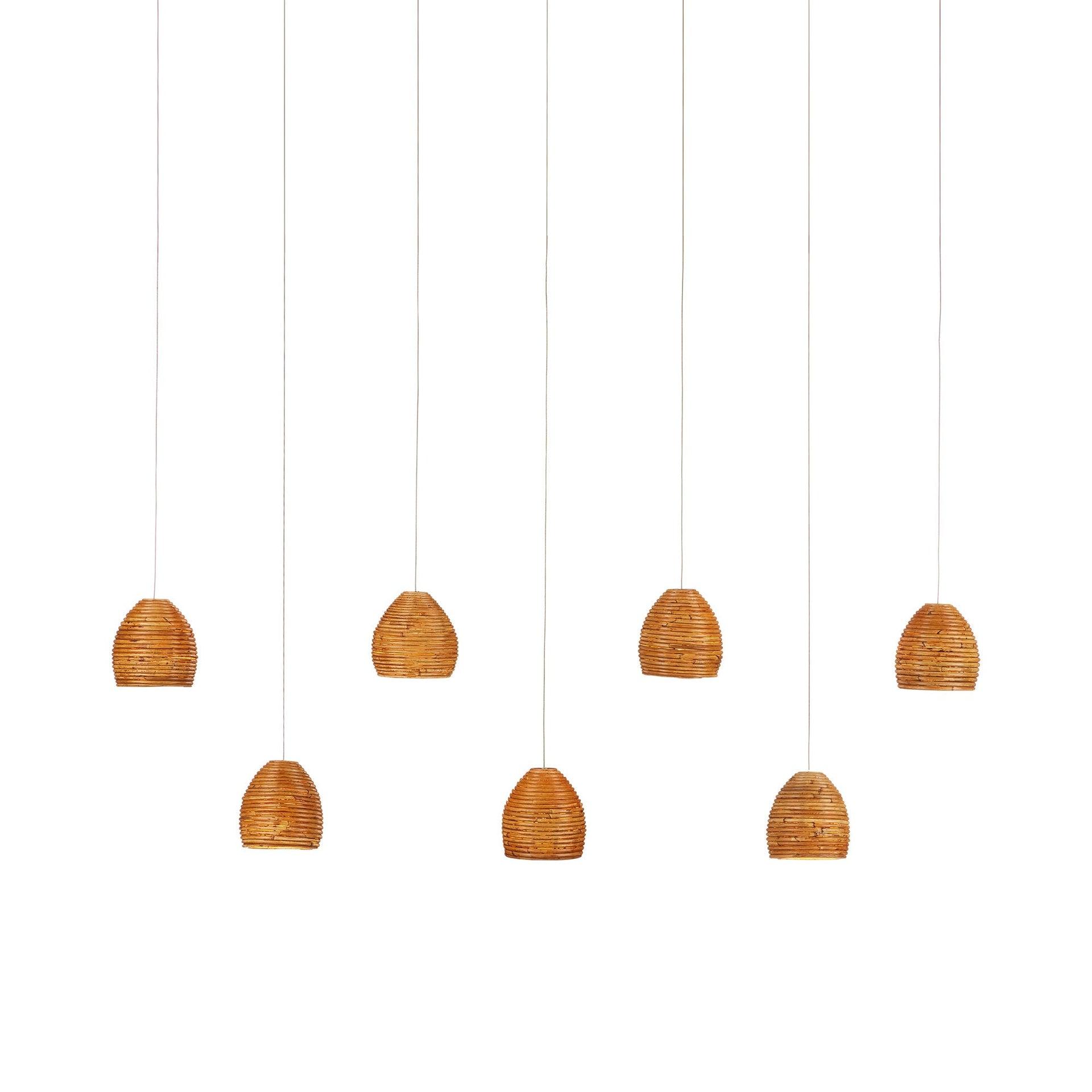 Beehive Natural Rattan and Silver LED Island Pendant, 7-Light
