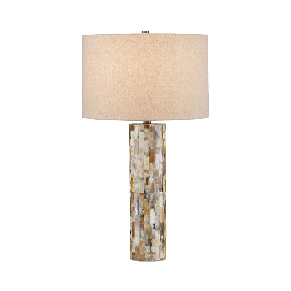 Beige Linen and Natural Horn Inlay Table Lamp