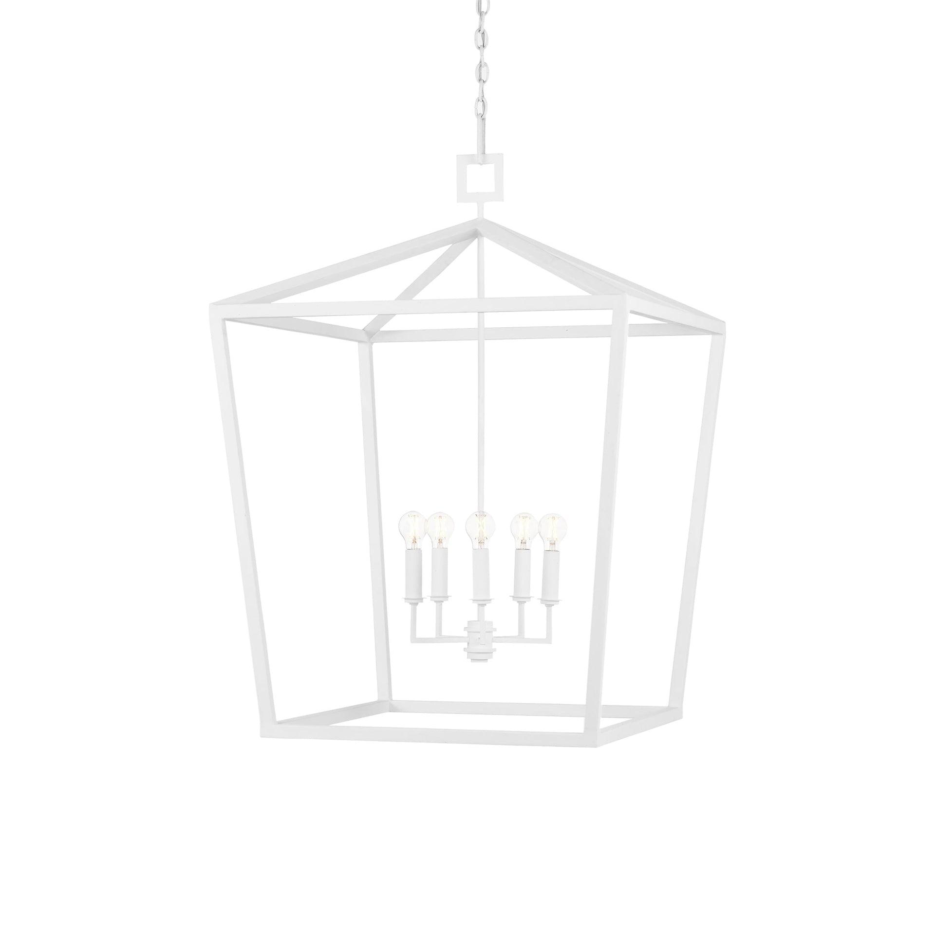 Gesso White Hammered Wrought-Iron 4-Light Chandelier