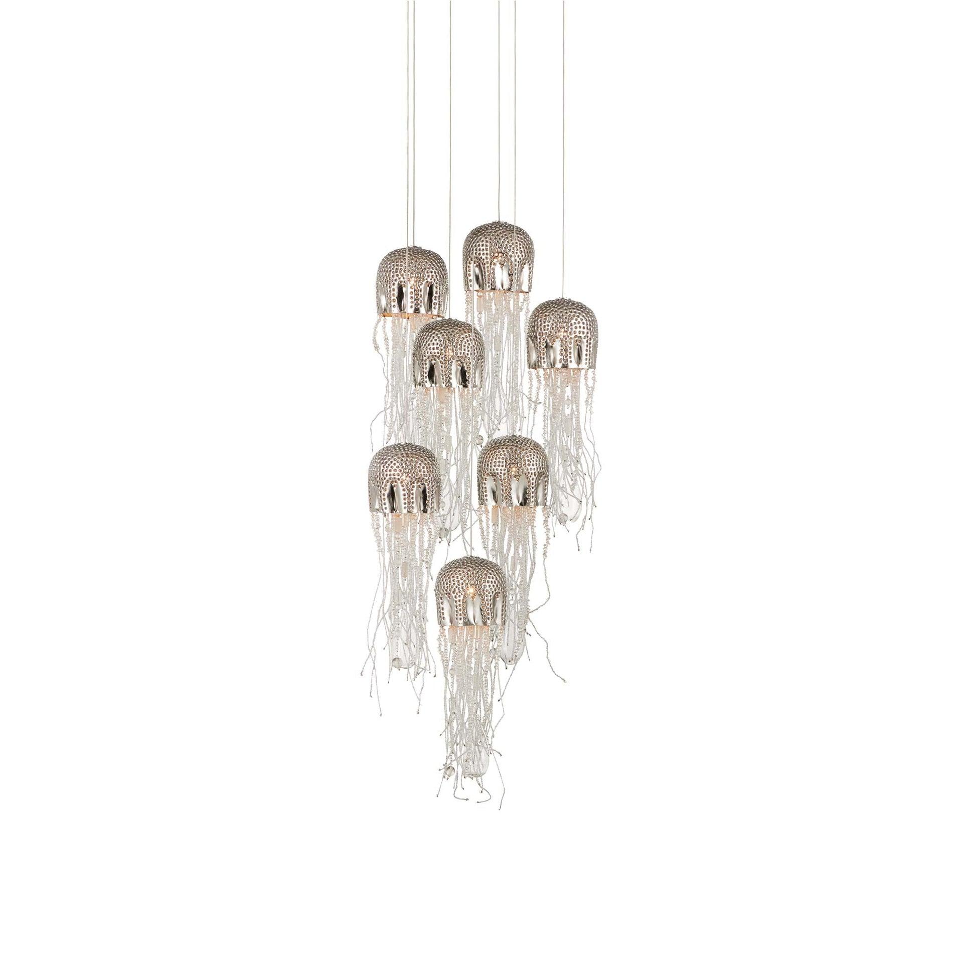 Medusa Nickel and Glass 7-Light Pendant Chandelier