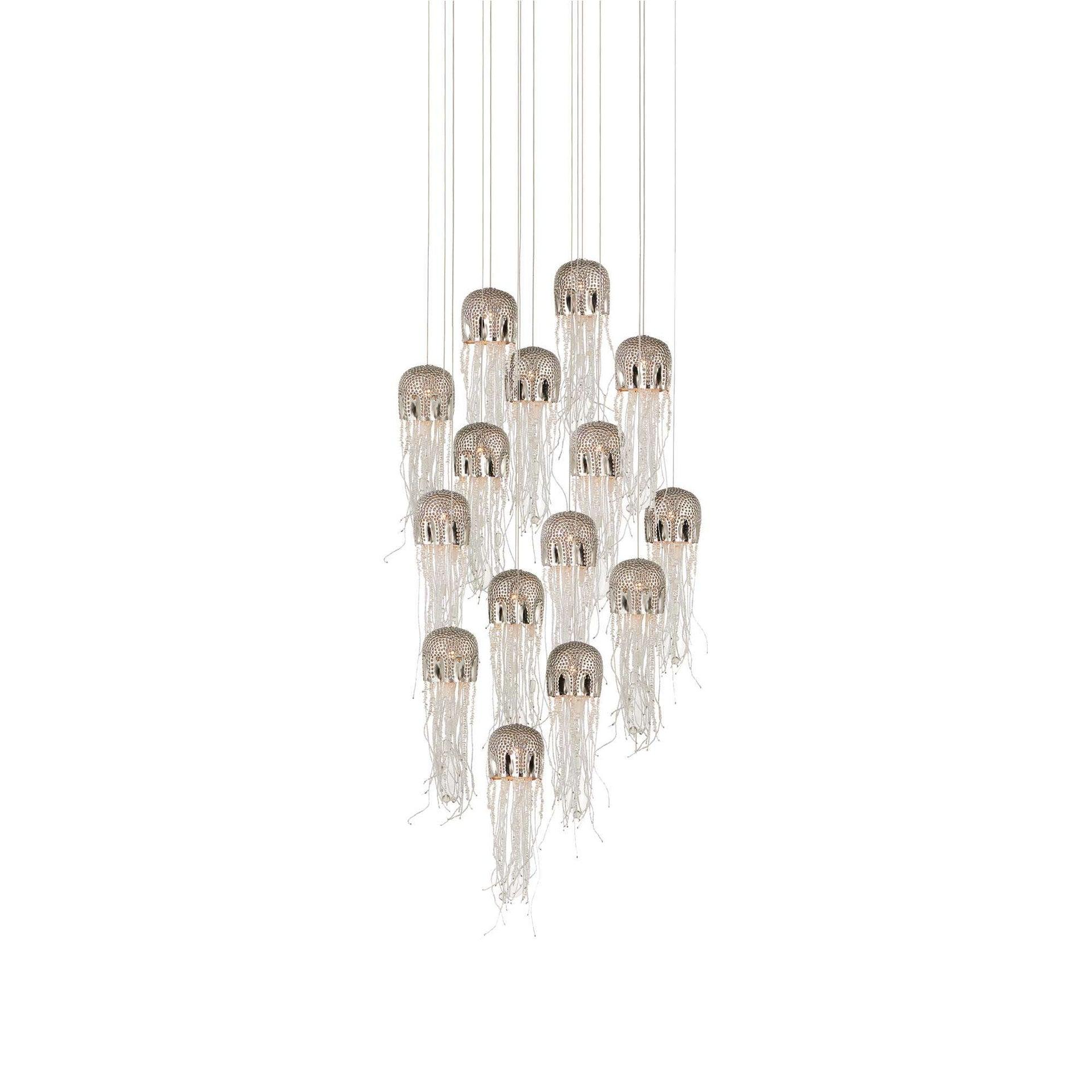 Medusa Nickel Silver 15-Light LED Glass Pendant