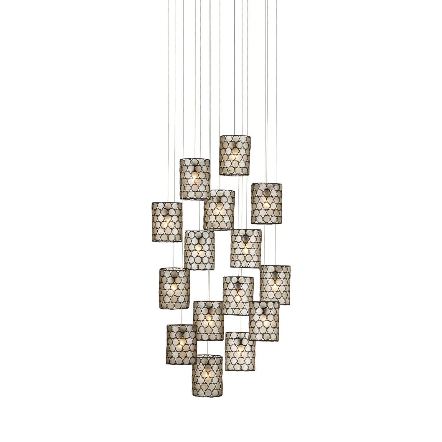 Cupertino Silver 15-Light LED Pendant with Capiz Shell Shades
