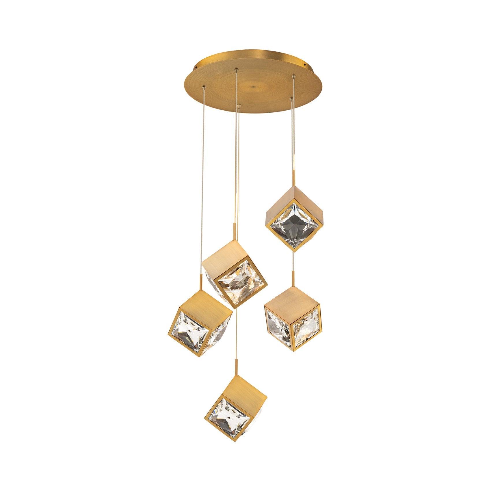 Aged Brass Crystal LED Multi-Light Pendant