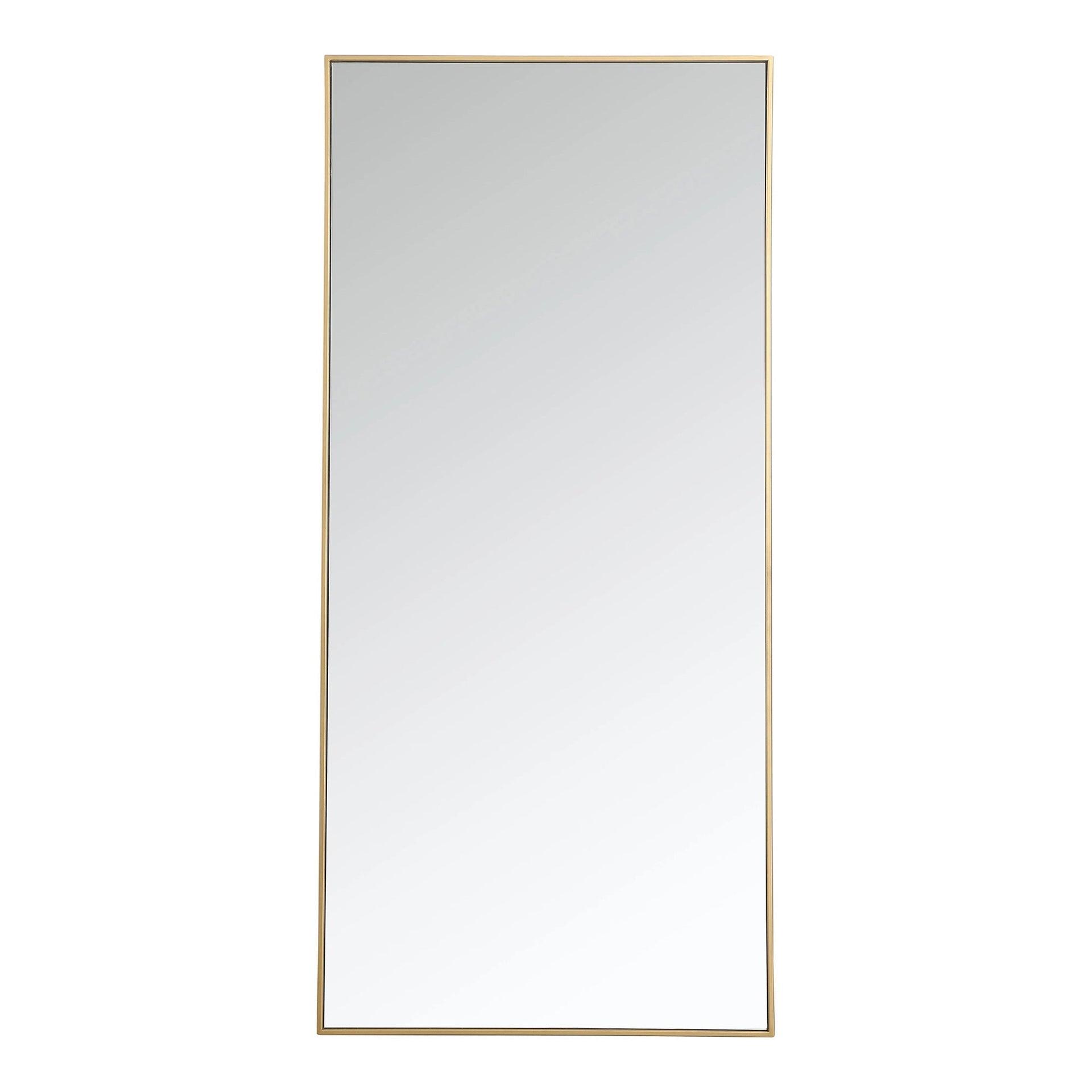 Elegant Lighting Modern Metal Frame Mirror, Rectangle 30", Brass Finish – Ideal for Vanity or Accent Wall