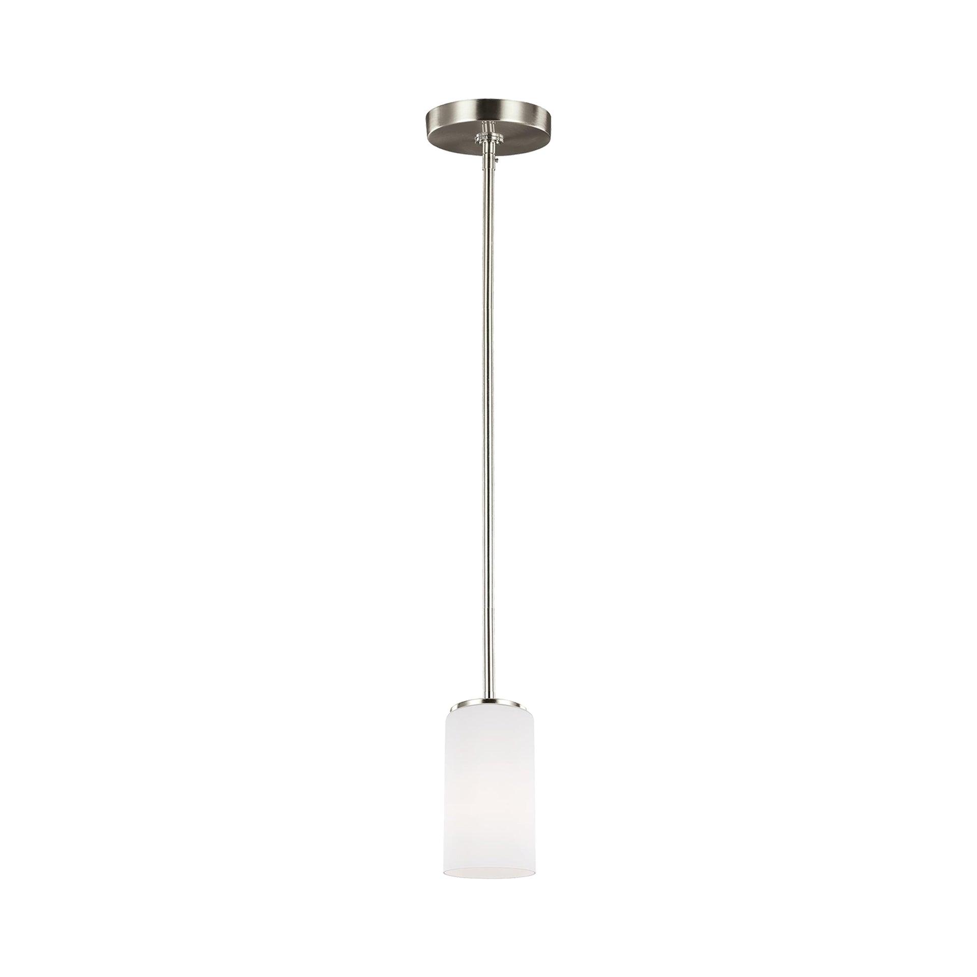 Generation Lighting 6124601EN3-962 Alturas One-Light Mini-Pendant with Etched White Inside Glass Shade, Brushed Nickel Finish