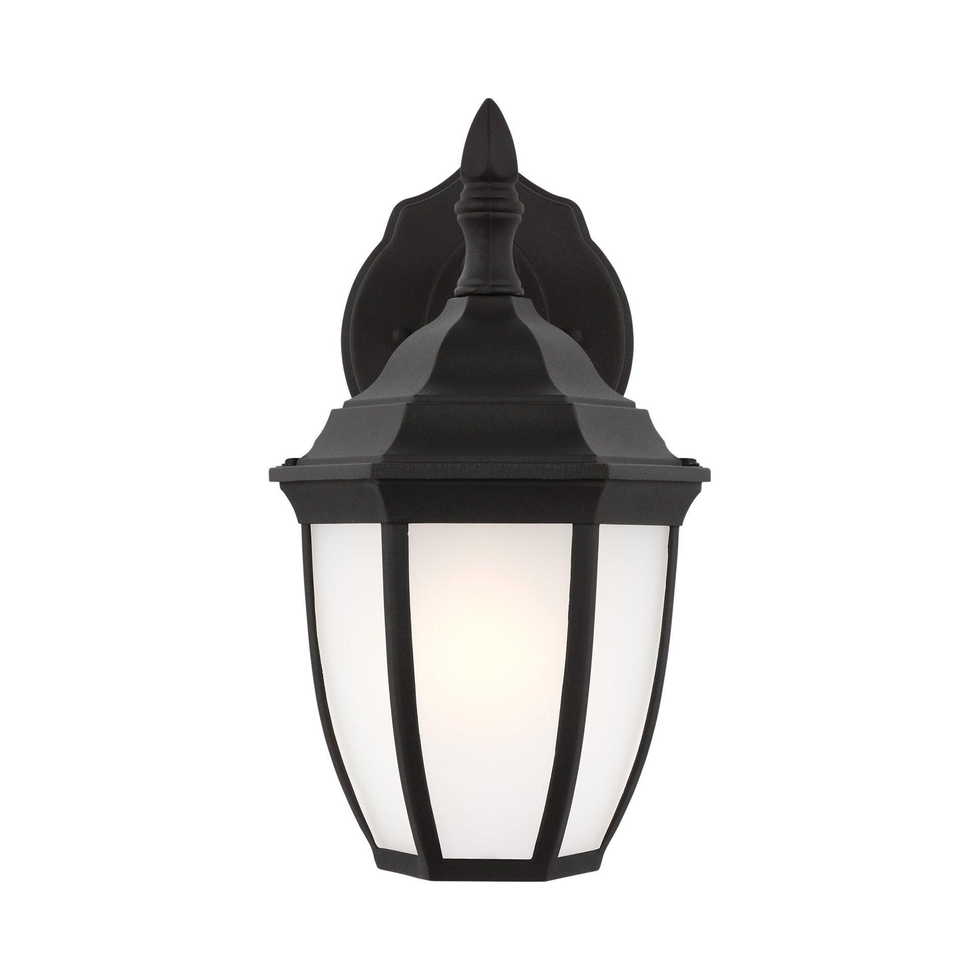 Generation Lighting 89936-12 Bakersville Curved Satin Etched Glass Panel Outdoor Wall Sconce Lighting Fixture, 1-Light 100 Watt, 11" H x 7" W, Black