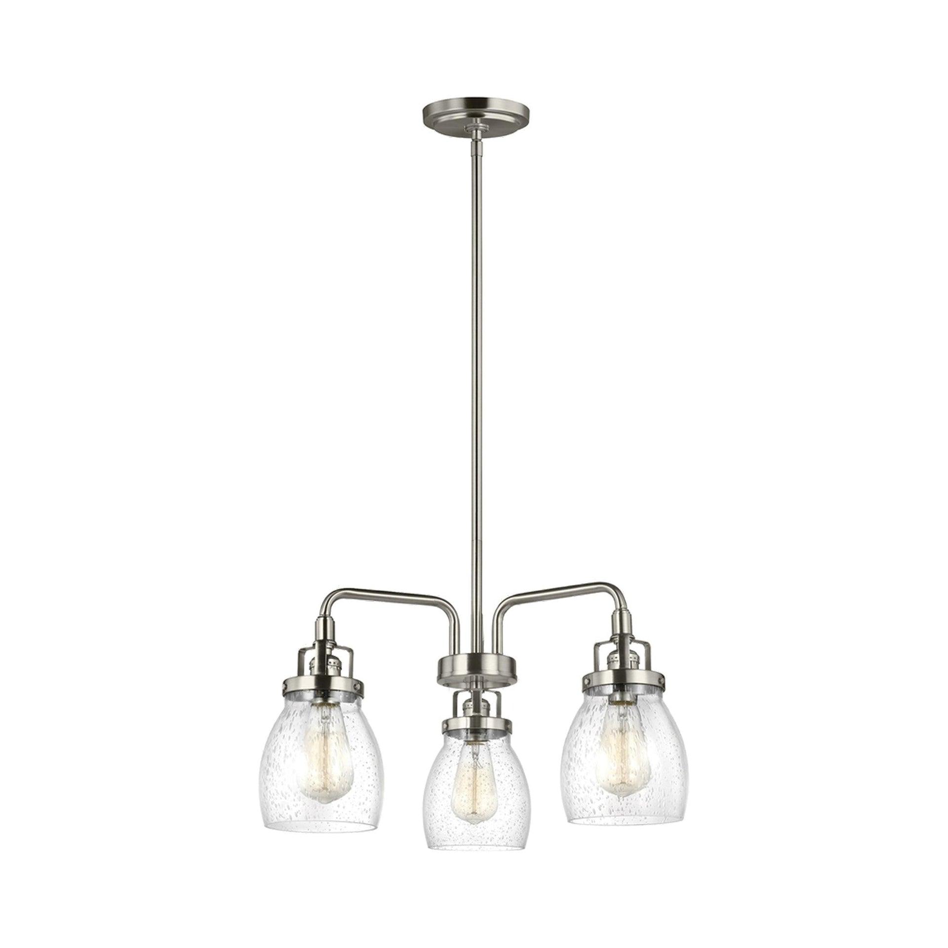 Brushed Nickel 3-Light Chandelier with Clear Seeded Glass Shades