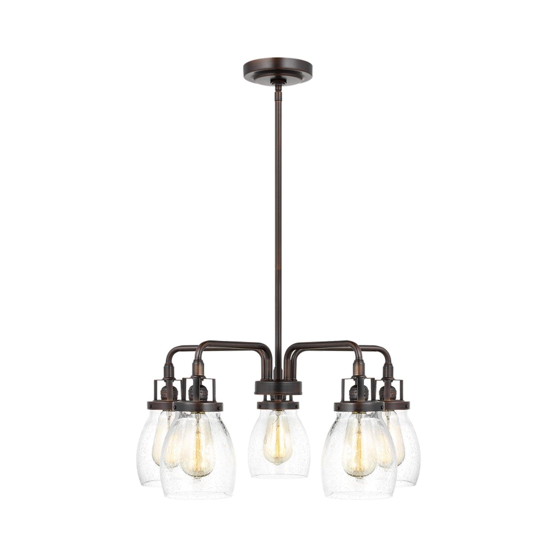 Bronze Five-Light Chandelier with Clear Seeded Glass Shades