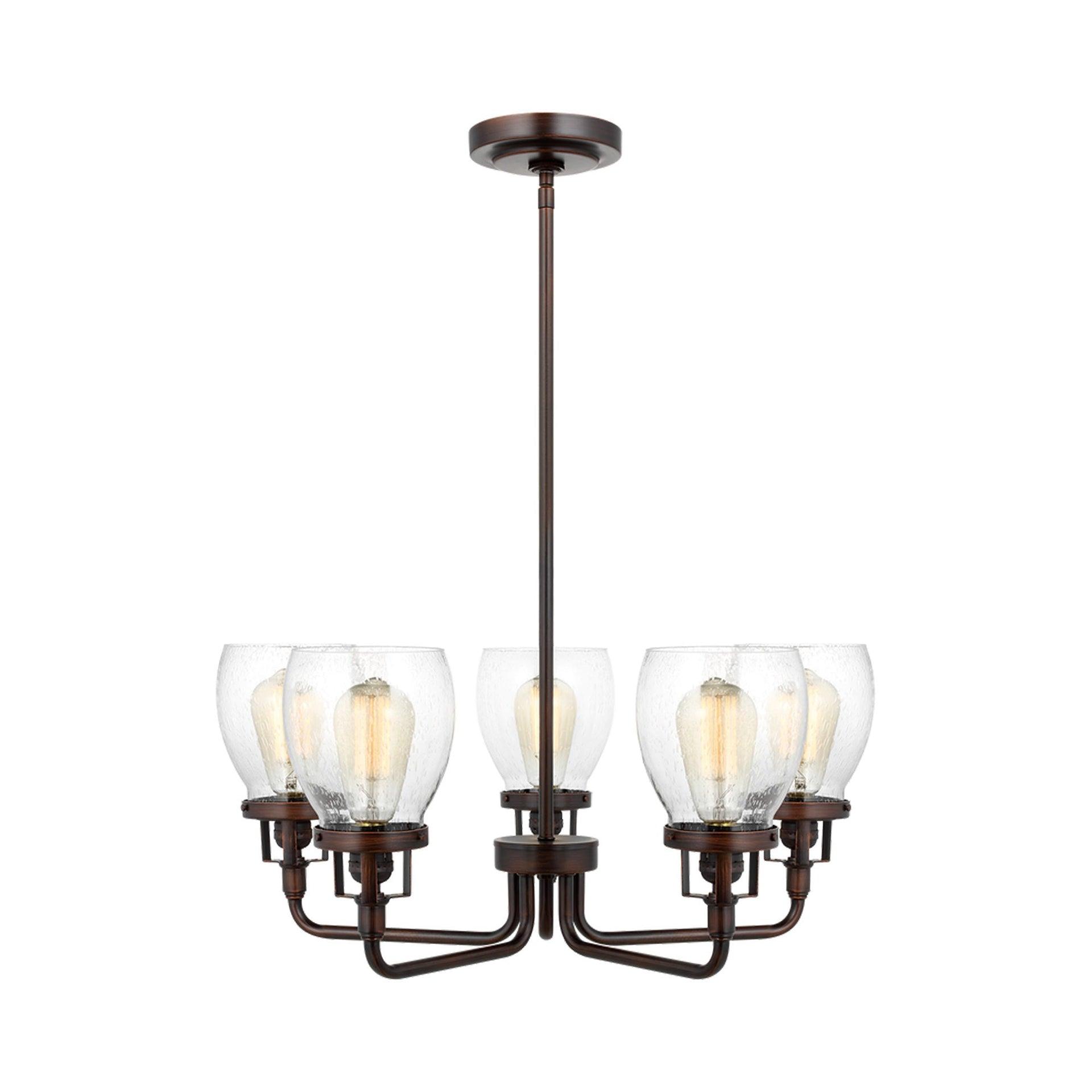 Belton 5-Light Bronze Transitional Industrial Hanging Chandelier with Clear Seeded Glass Shades