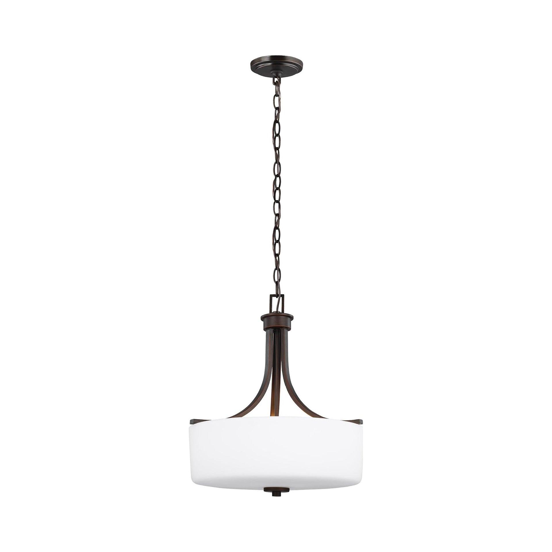 Canfield Bronze LED Drum Pendant with Etched White Glass Shade