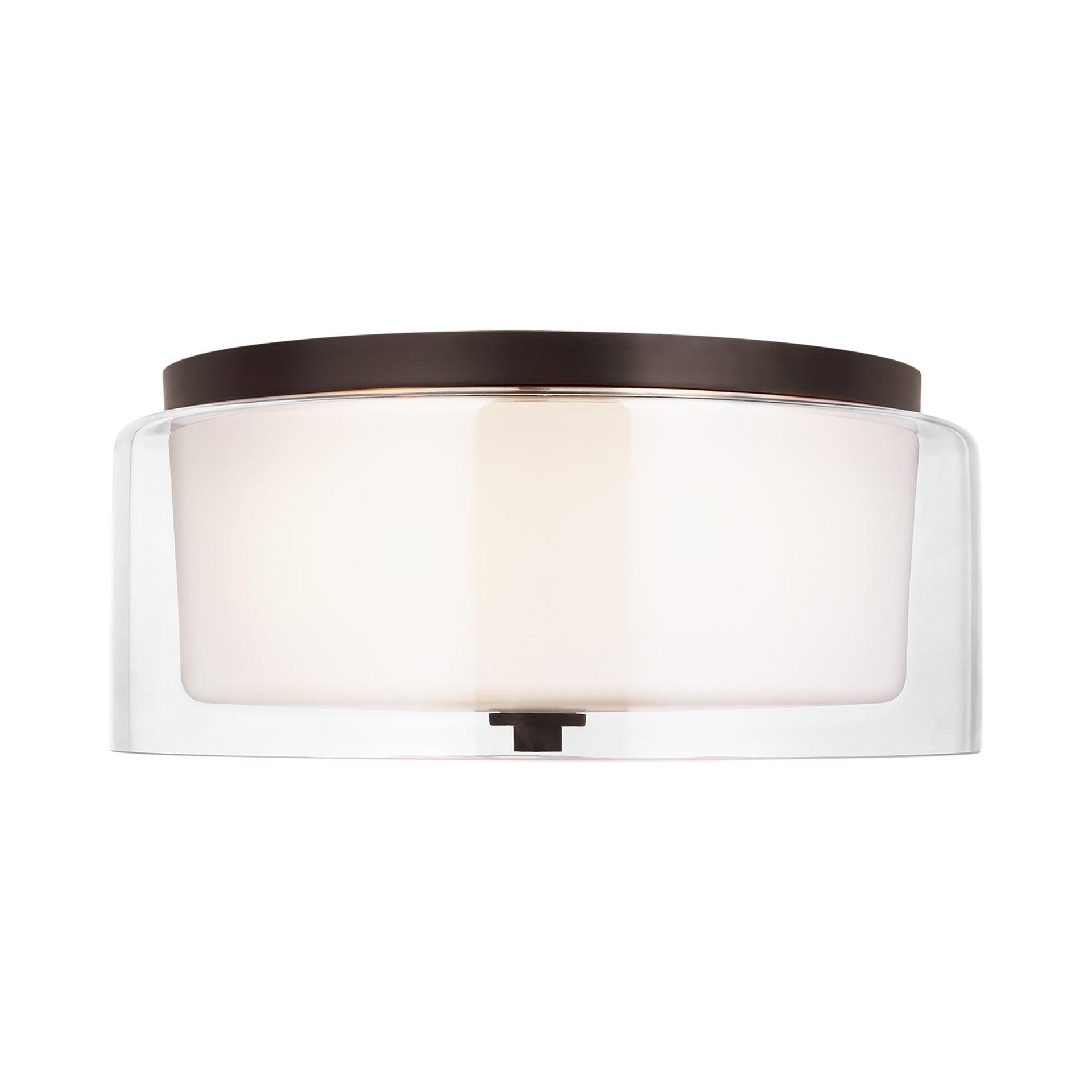 Elmwood Park 14 in. 2-Light Bronze Modern Transitional Flush Mount with Satin Etched Glass Shade