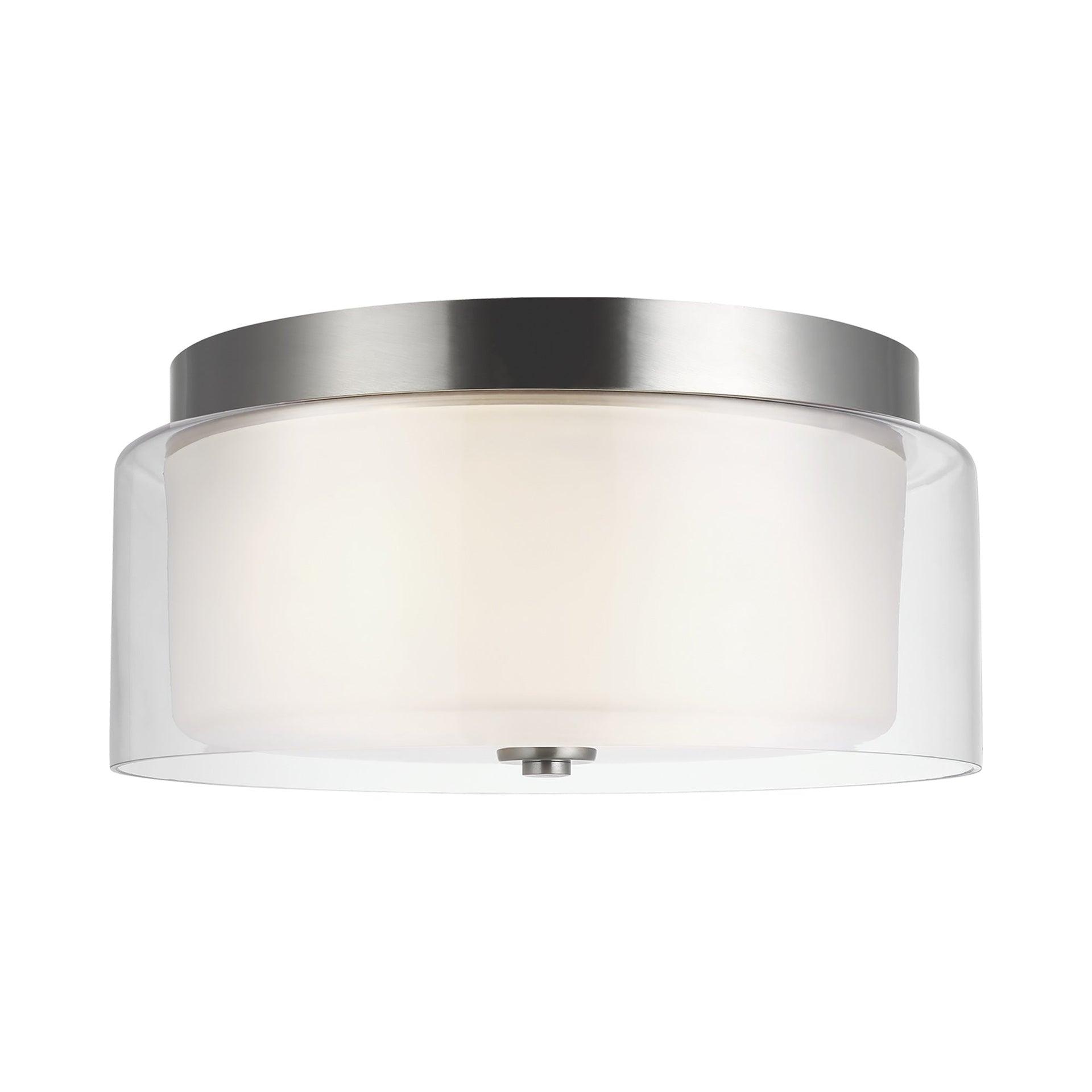 Elmwood Park Brushed Nickel 12" Dual-Light Flush Mount with Satin Etched Glass