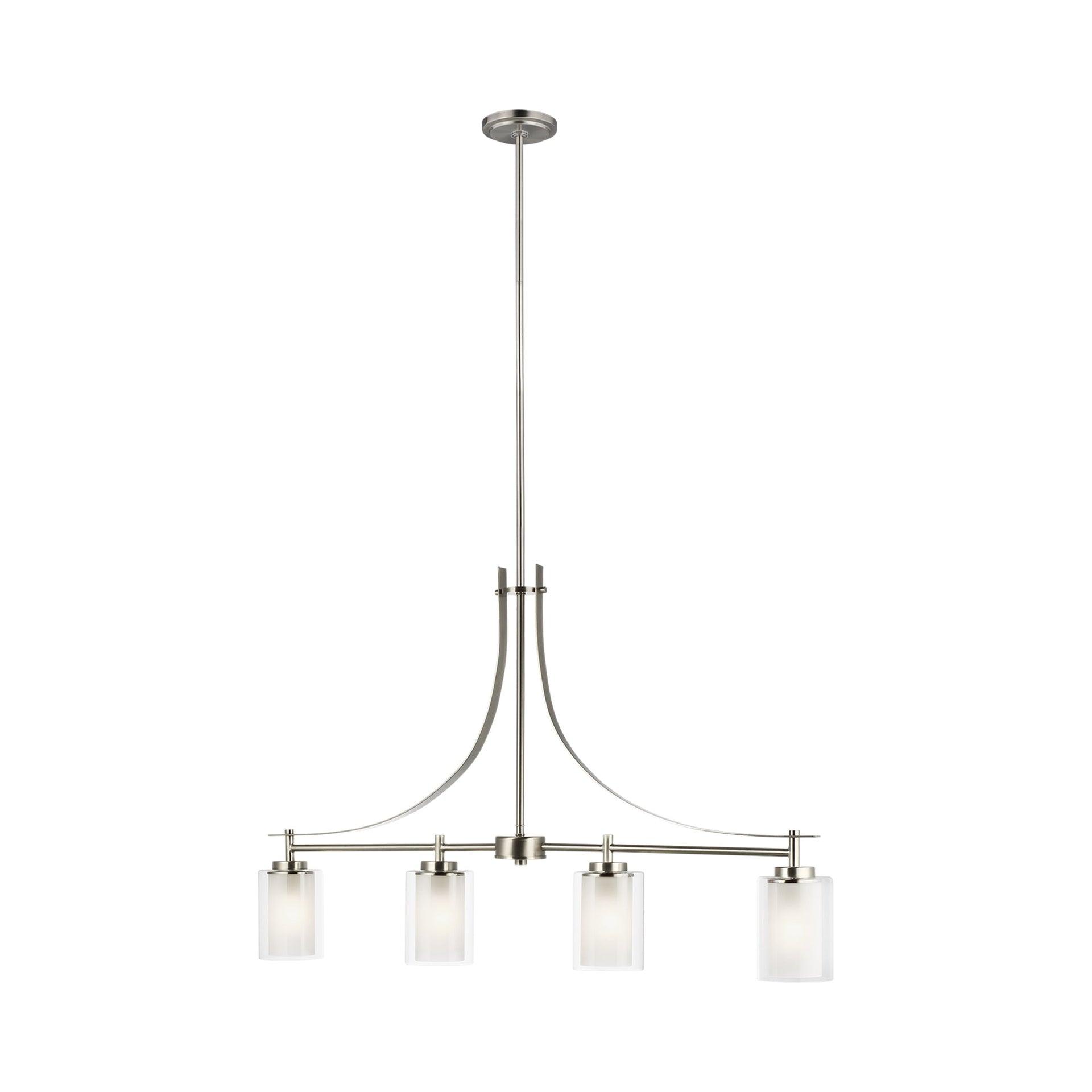 Elmwood Park 4-Light Brushed Nickel Hanging Dining Room Island Pendant with Satin Etched Glass Shades
