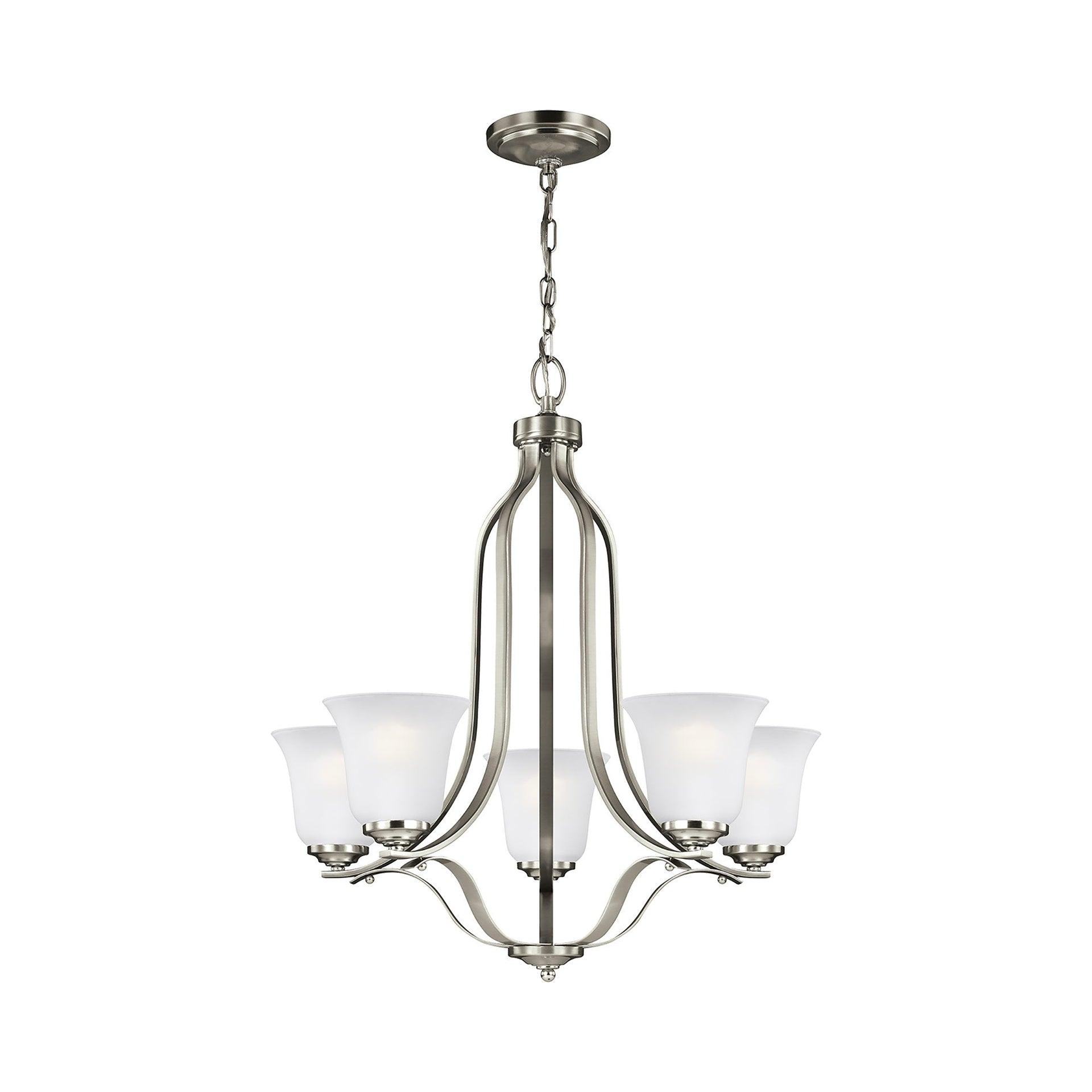 Mini Cage 5-Light Chandelier in Brushed Nickel with Satin Etched Glass