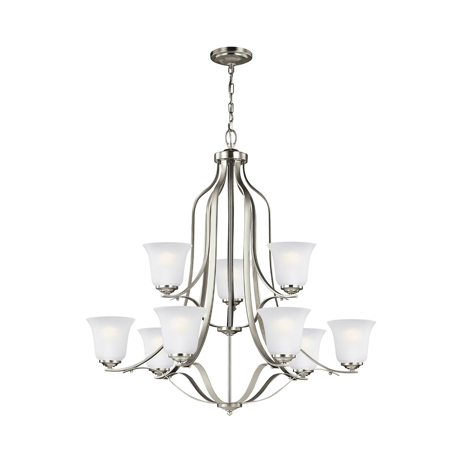 Elegant Brushed Nickel 9-Light Chandelier with Satin Etched Glass