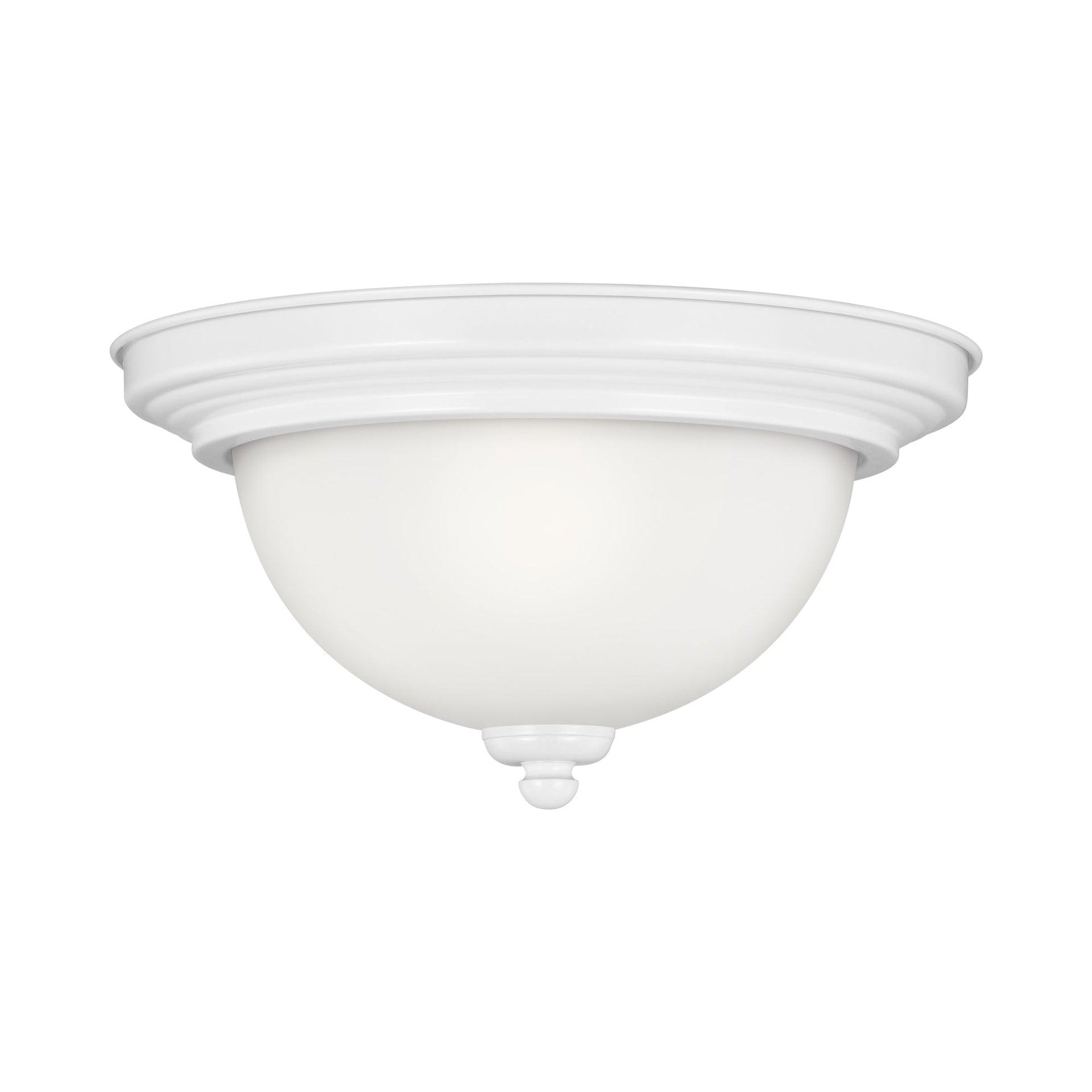 Geary 10.5 in. 1-Light White Ceiling Flush Mount with Satin Etched Glass