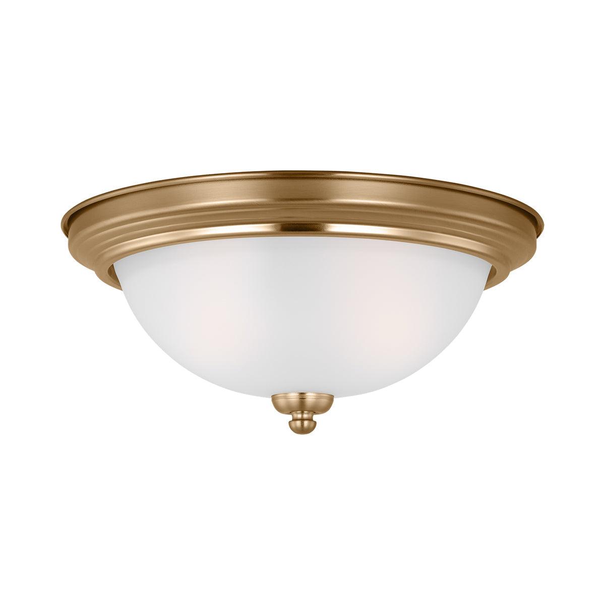 Satin Brass Geary 2-Light Flush Mount with Etched Glass Shade