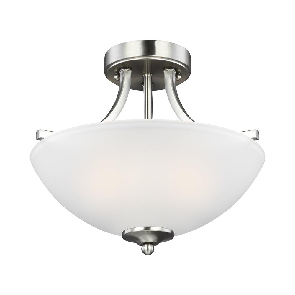 Generation Lighting Geary 2 -Light Brushed Nickel Transitional Etched glass Bowl Small Hanging Convertible pendant/Semi-flush