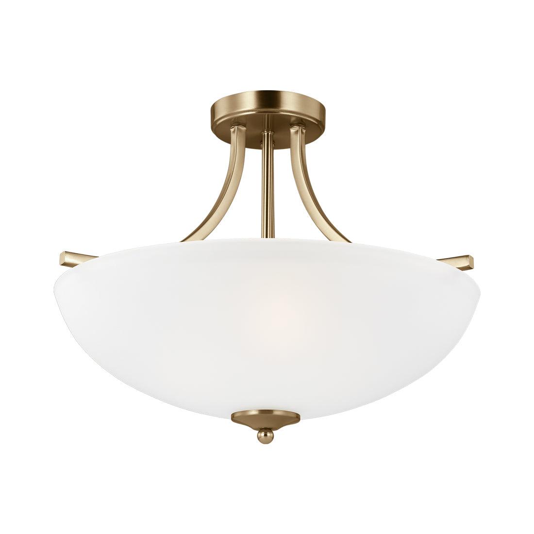 Geary 2-Light Satin Brass Dual Semi-Flush Mount Convertible Pendant with Satin Etched Glass Shade