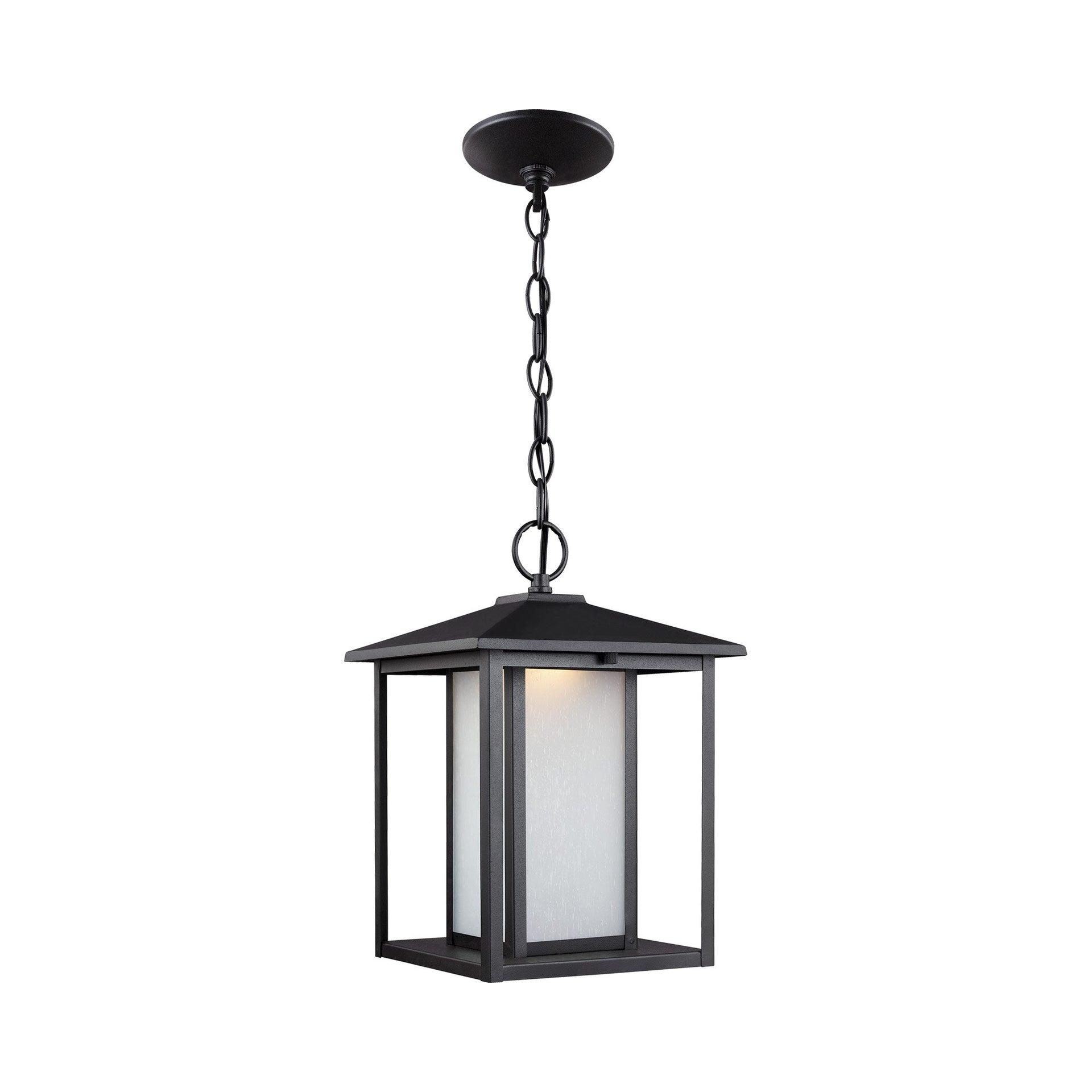 Hunnington Black LED Outdoor Pendant with Clear Seeded Glass