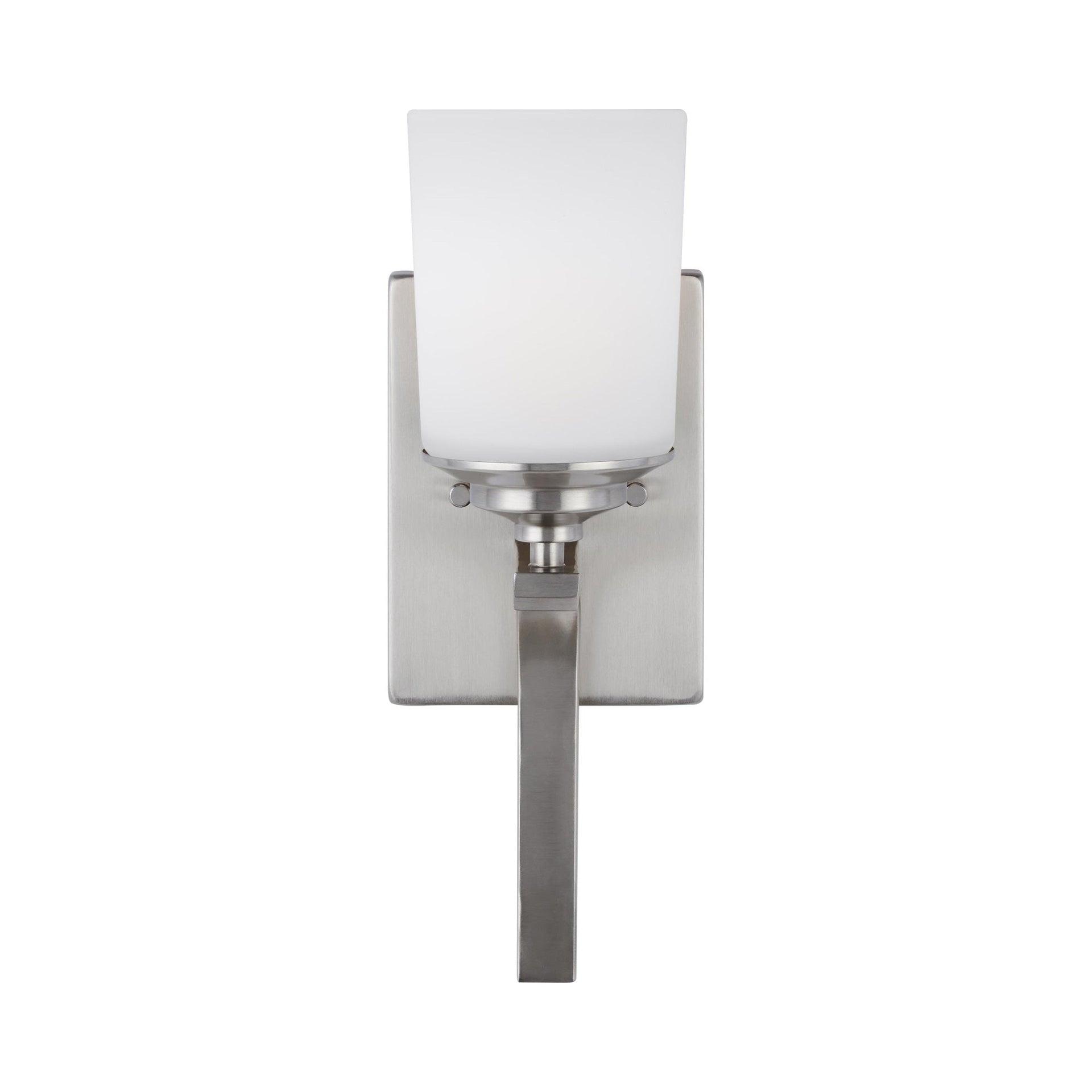 Generation Lighting 4130701-962 Kemal Etched/White Glass Cylinder Torchiere Wall Sconce Lighting Fixture, 1-Light 75 Watt, 15" H x 5" W, Brushed Nickel