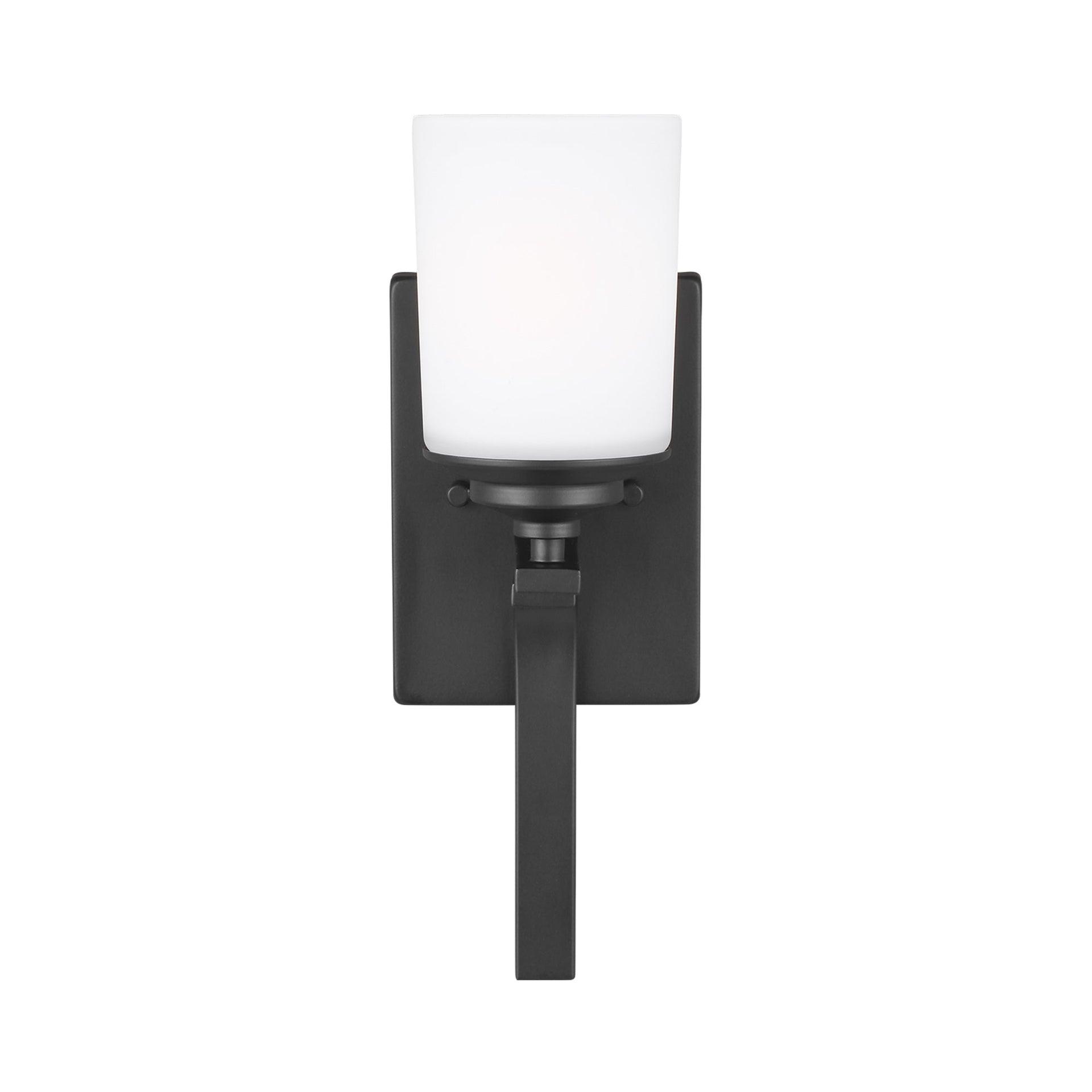Midnight Black LED Wall Sconce with Etched Glass Shade
