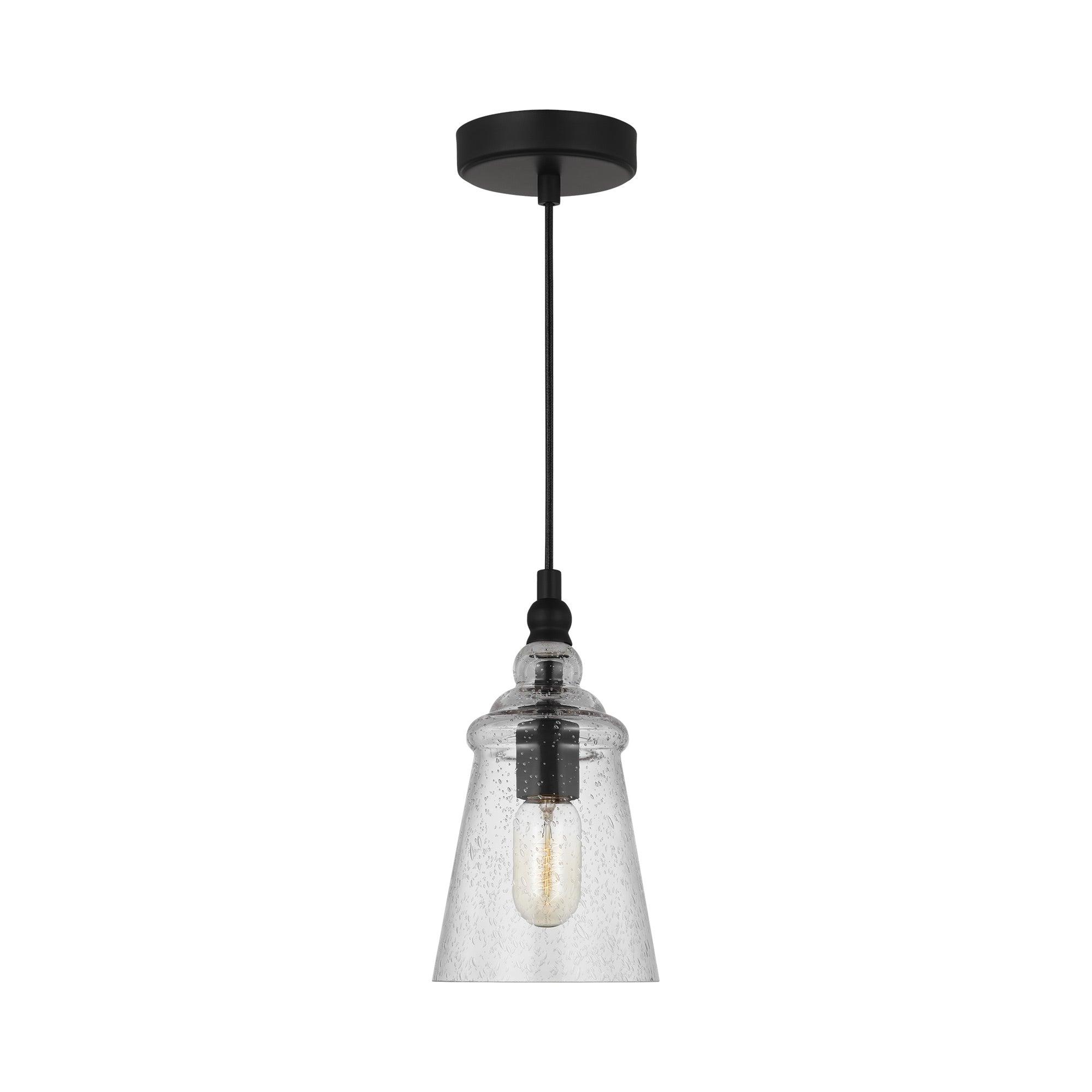 Loras Chrome Finish Mini Pendant with Clear Seeded Glass