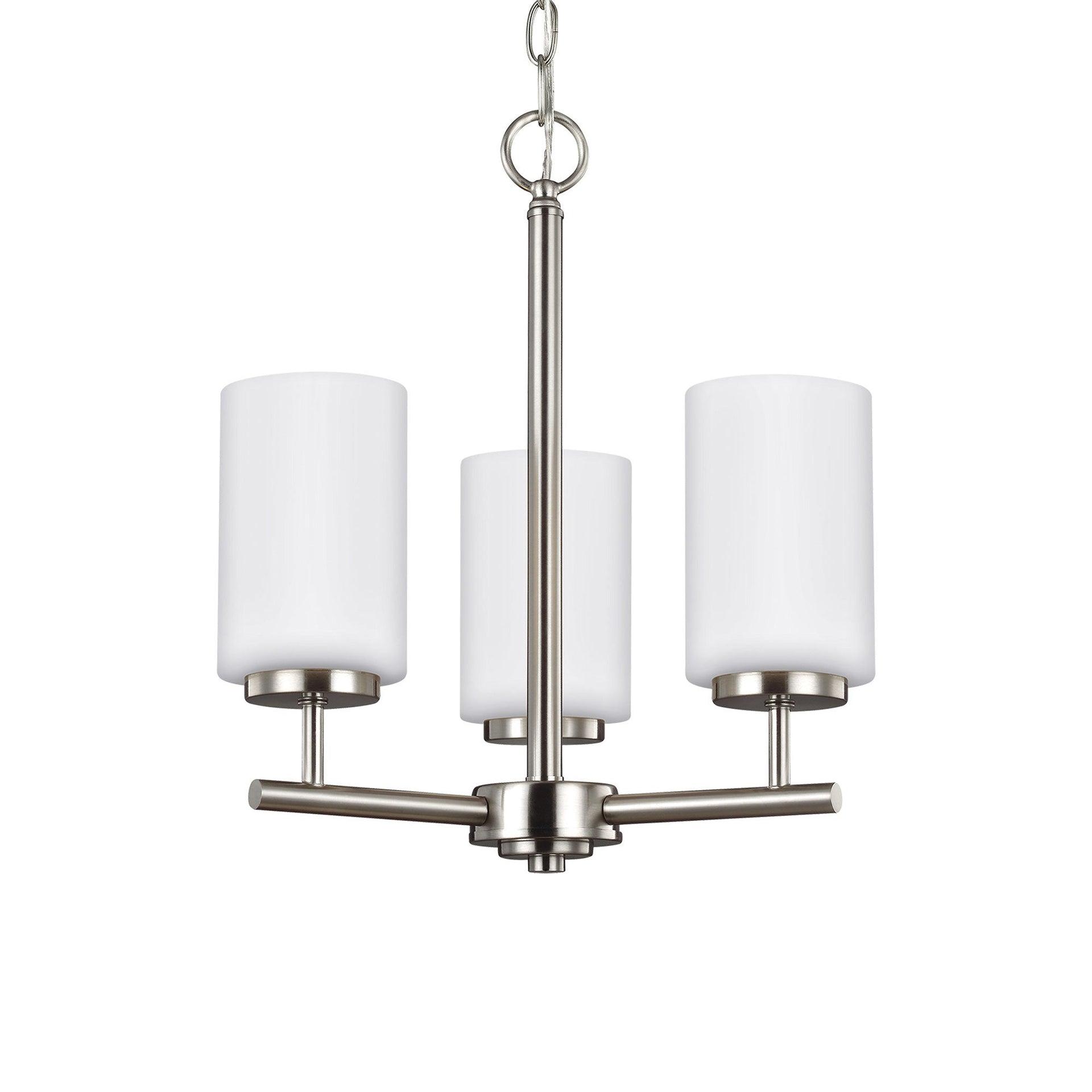 Progress Lighting Replay 3-Light Chandelier, Brushed Nickel, White Glass Shades