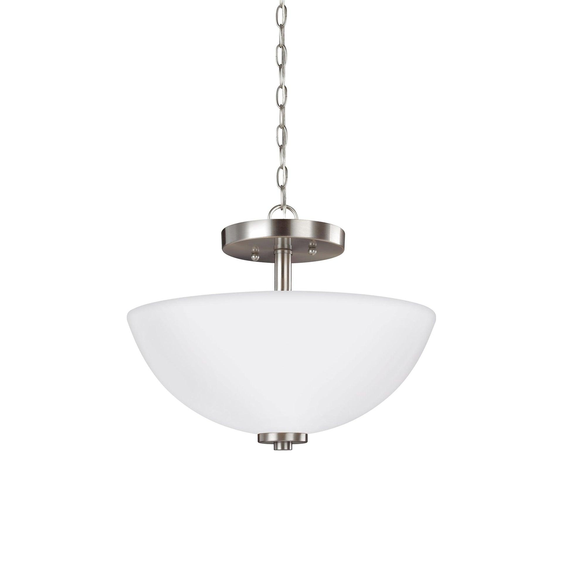 Elegant Brushed Nickel 2-Light LED Pendant with Etched Glass Shade