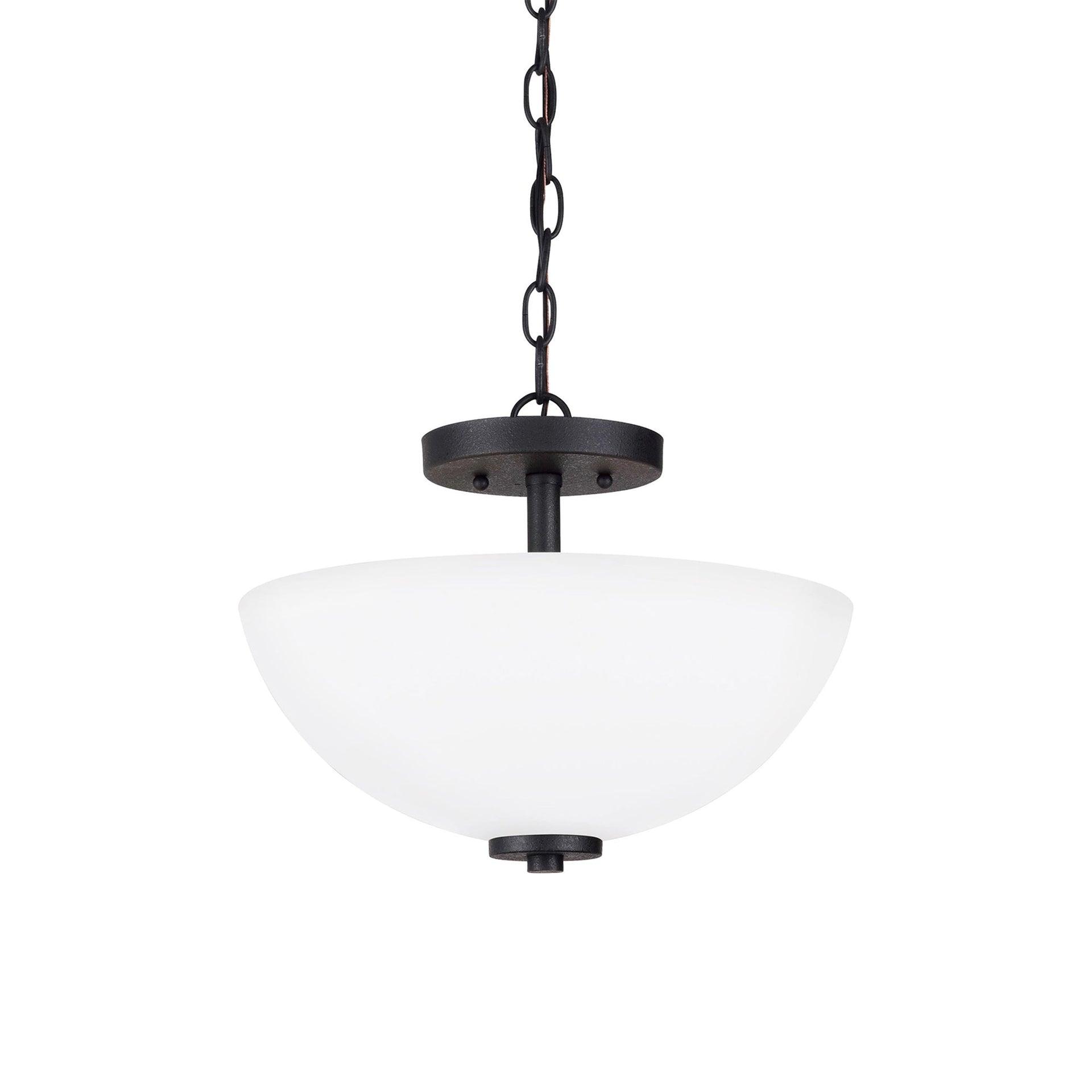 Midnight Black Glass Two-Light Semi-Flush Convertible Pendant