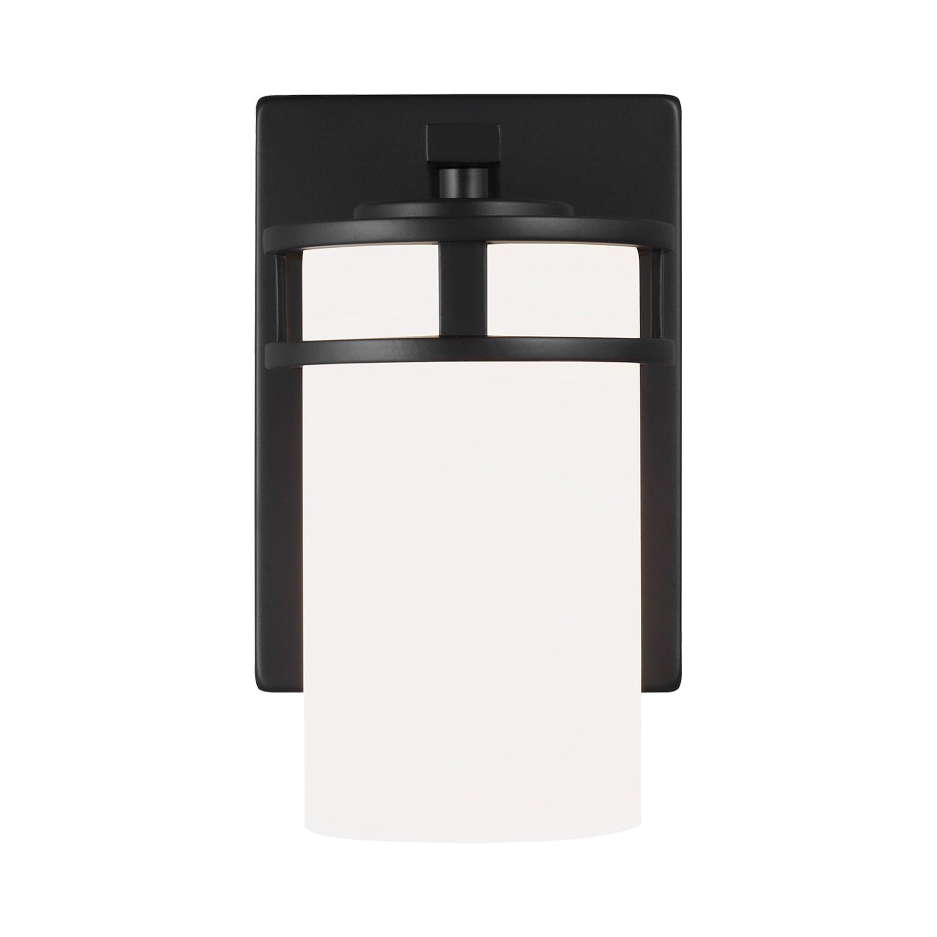 Generation Lighting 4121601-112 Robie Etched/White Glass Cylinder Wall Sconce Lighting Fixture, 1-Light 75 Watt, 8" H x 5" W, Midnight Black