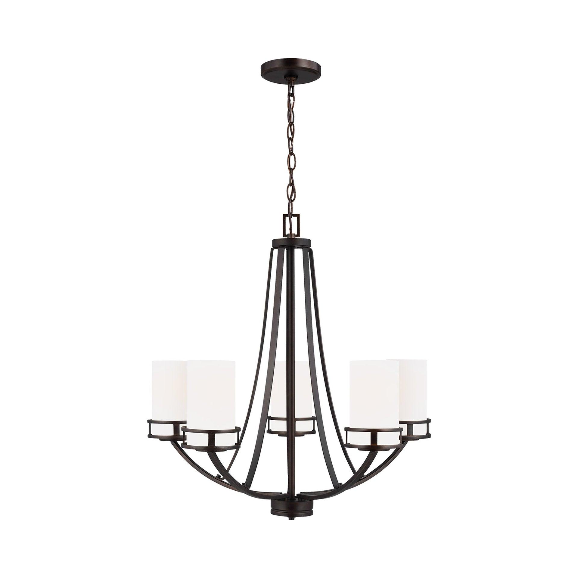 Robie Bronze 5-Light Chandelier with Etched White Glass