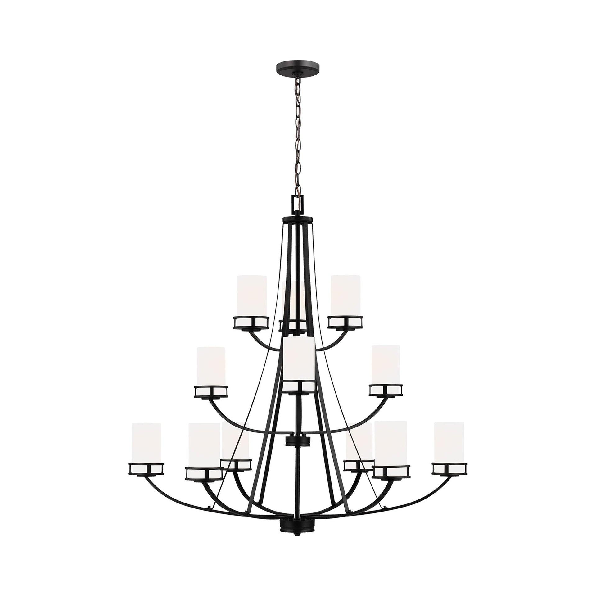 Midnight Black 12-Light LED Chandelier with Etched Glass Shades