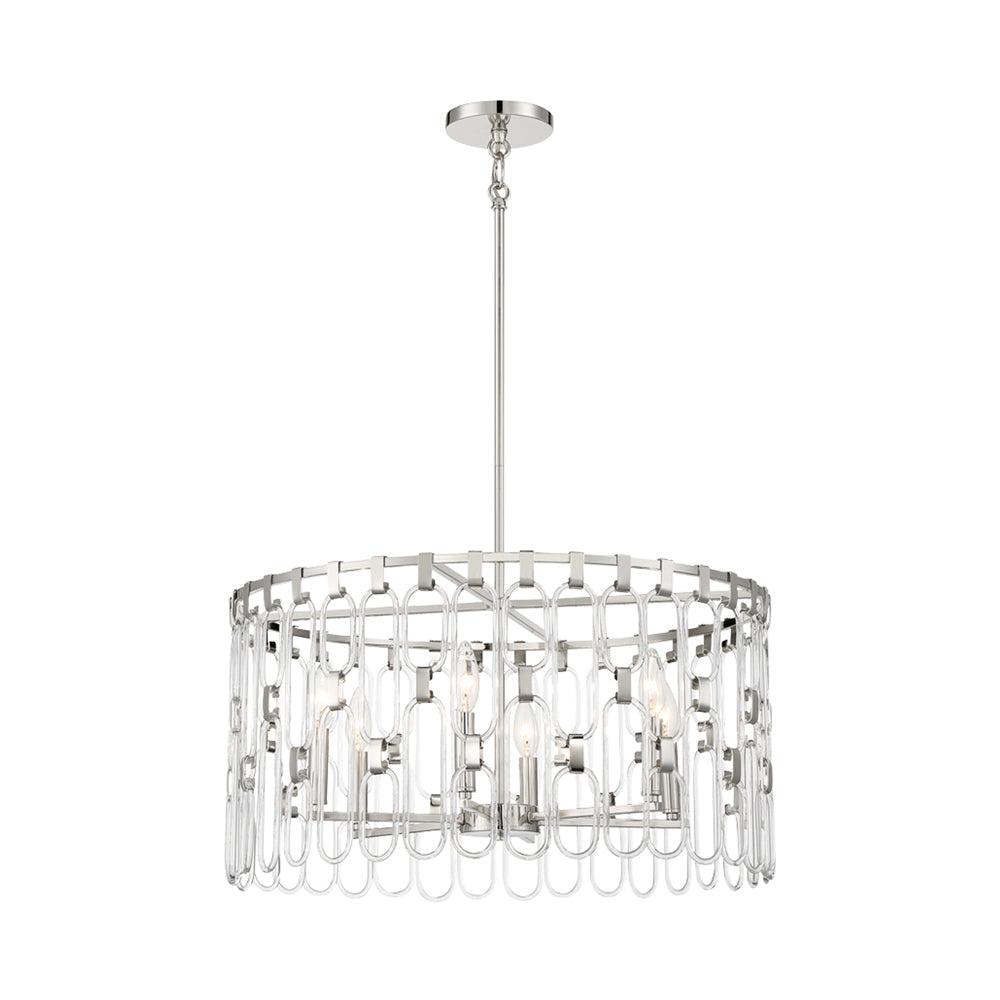 Elegant Polished Nickel 5-Light Adjustable Pendant with Clear Glass Loops