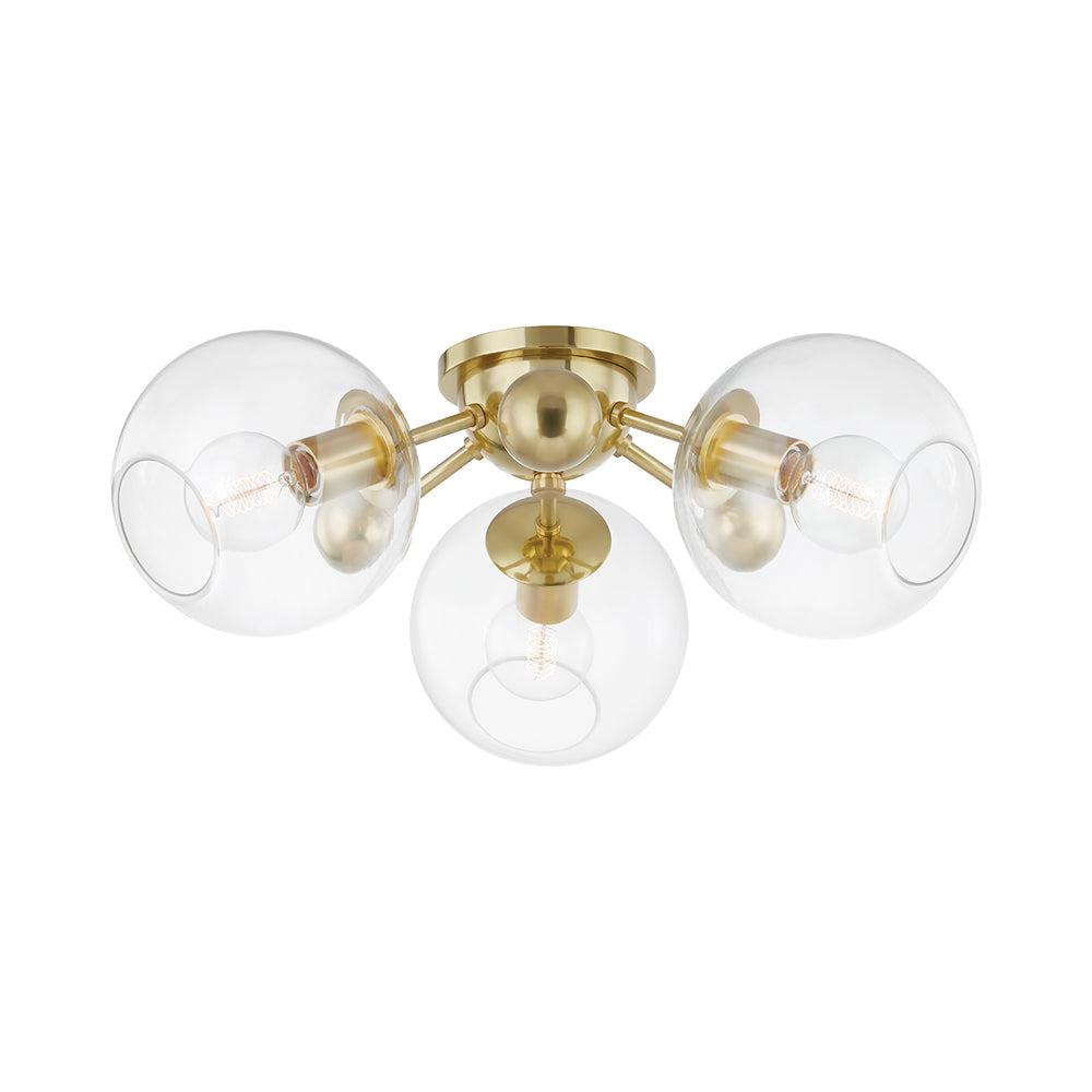 Crystal Semi-Flush Mount Light - Antique Brass / 3 Light