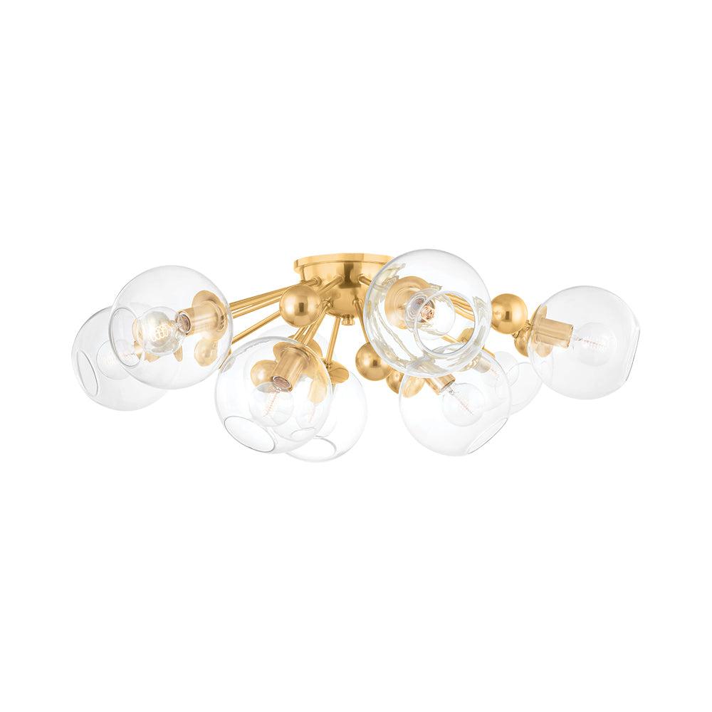 Crystal Semi-Flush Mount Light - Antique Brass / 9 Light