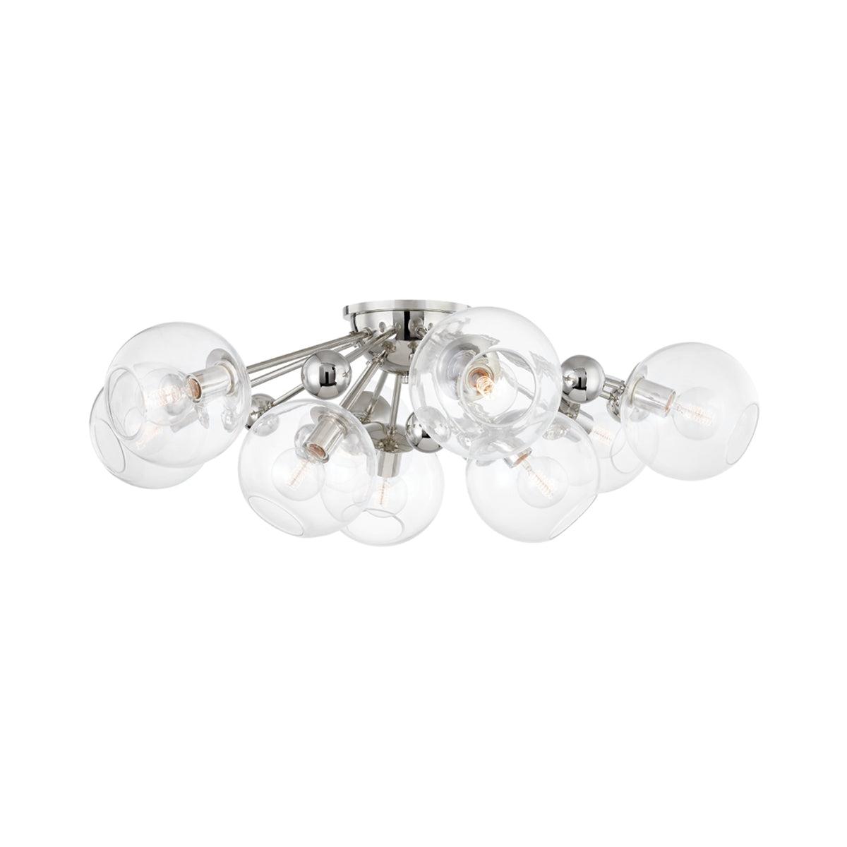Crystal Semi-Flush Mount Light - Polished Nickel / 9 Light
