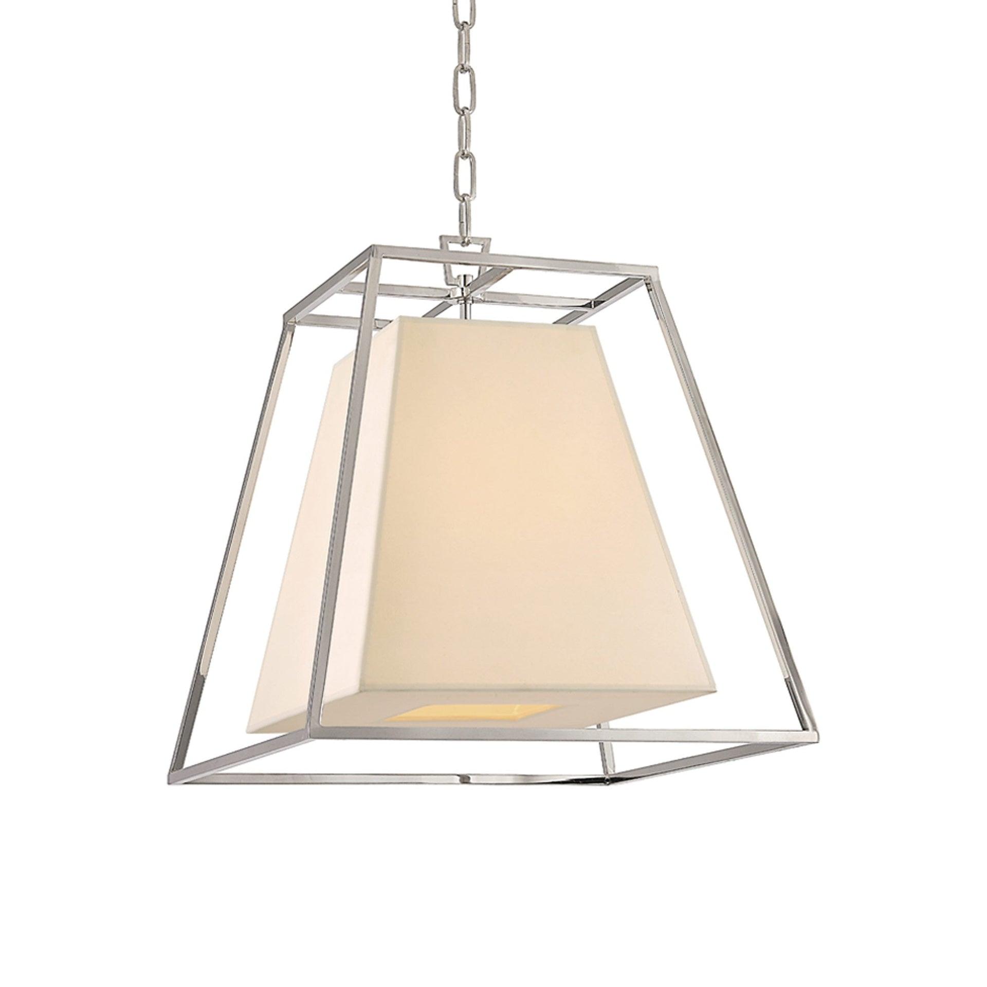 Polished Nickel Crystal 4-Light Pendant with Faux Silk Shade