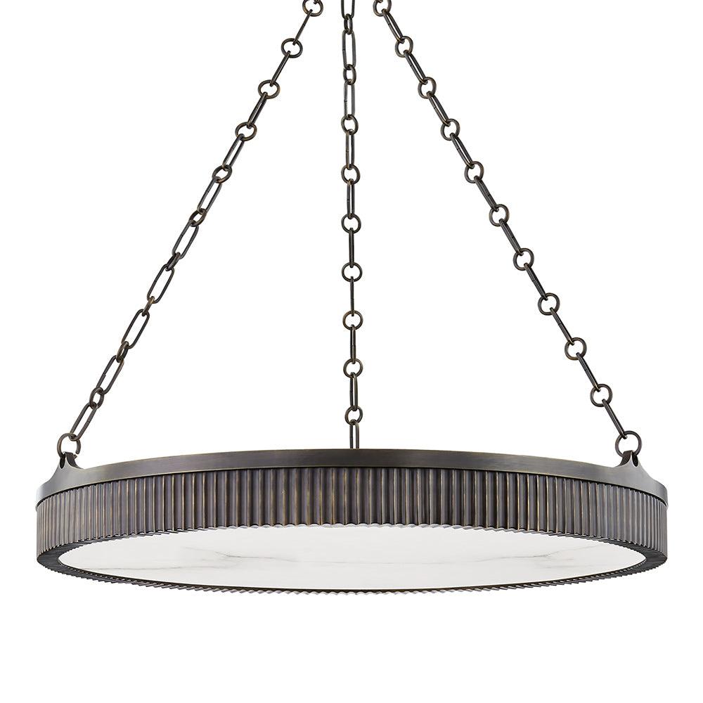 Distressed Bronze 8-Light LED Drum Pendant with Alabaster Shade