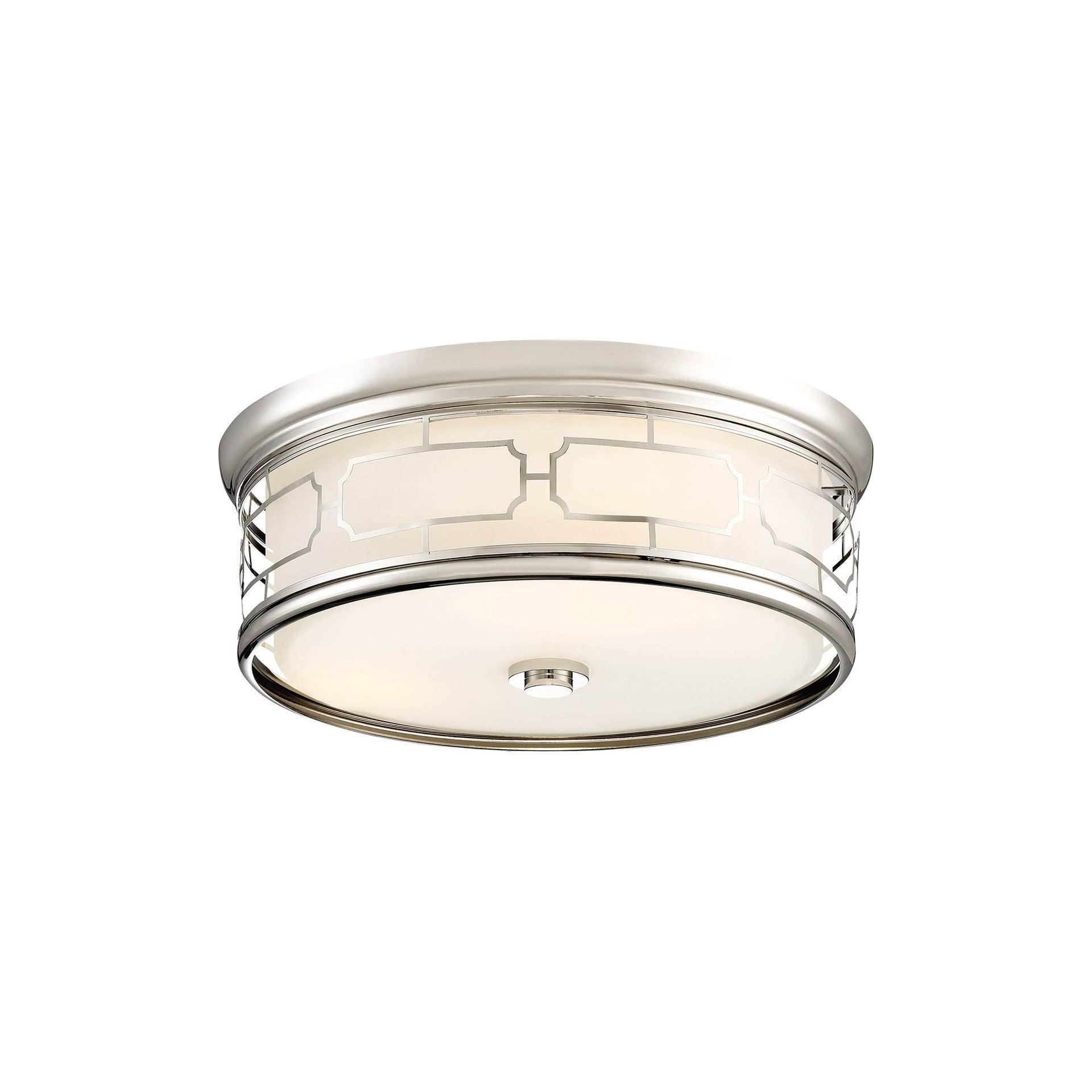 Minka Lavery Modern Ceiling Light Flush Mount Fixture 16" Polished Nickel LED Etched White Glass Shade for Bedroom Kitchen Hallway
