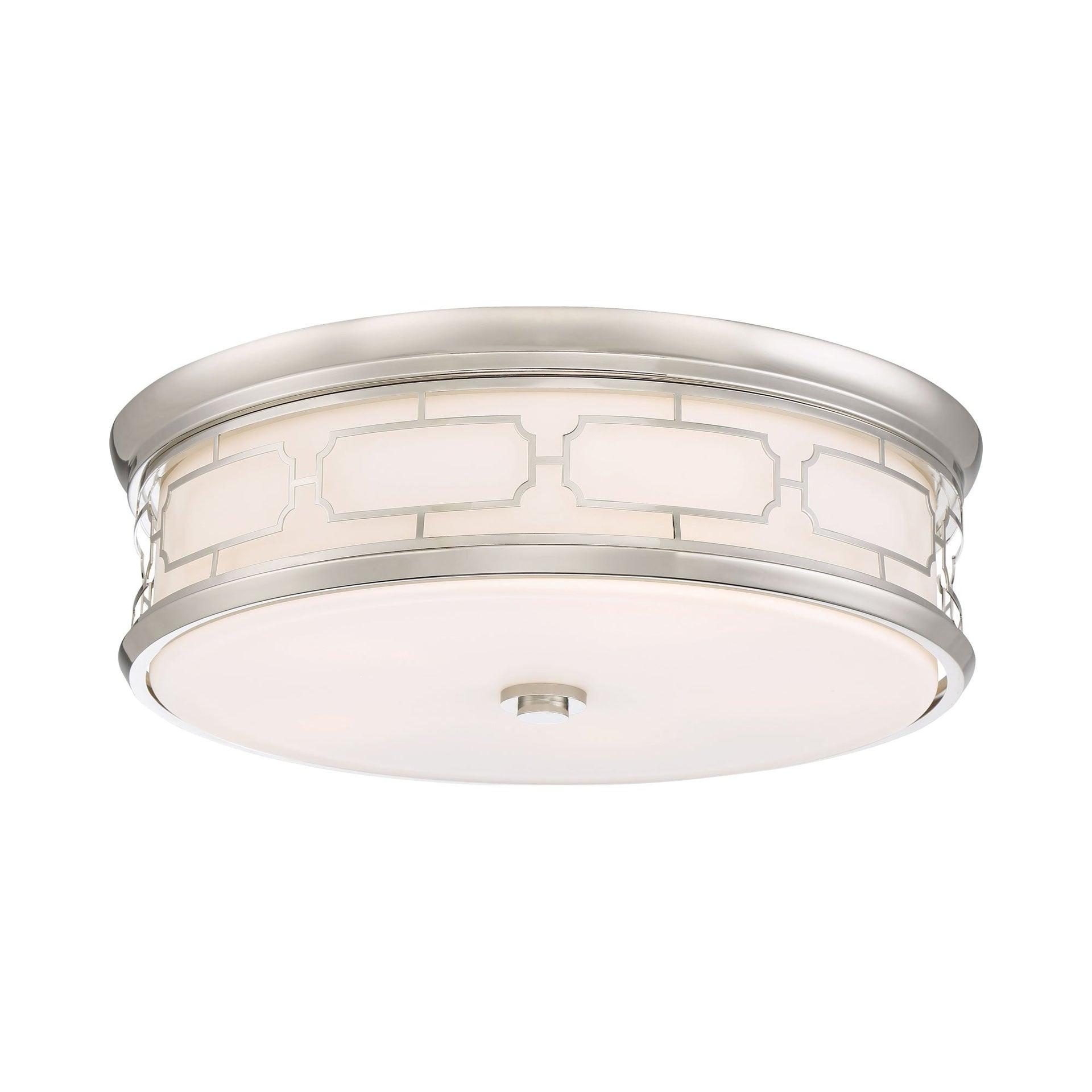 Minka Lavery Modern Ceiling Light Flush Fixture Mount 20" Polished Nickel LED Etched White Glass Shade for Bedroom Kitchen House