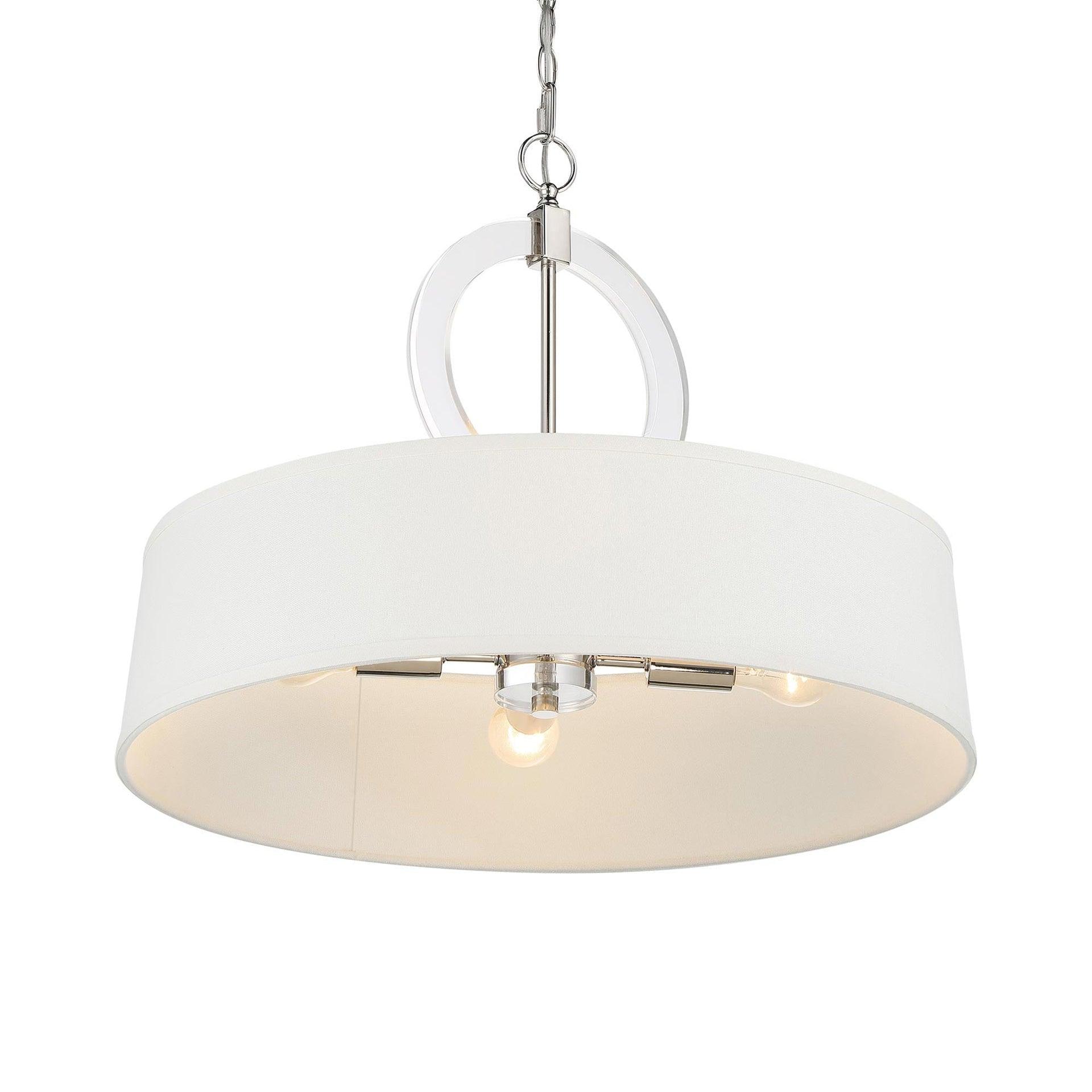 Cape Coral Polished Nickel 4-Light Drum Pendant with White Fabric Shade